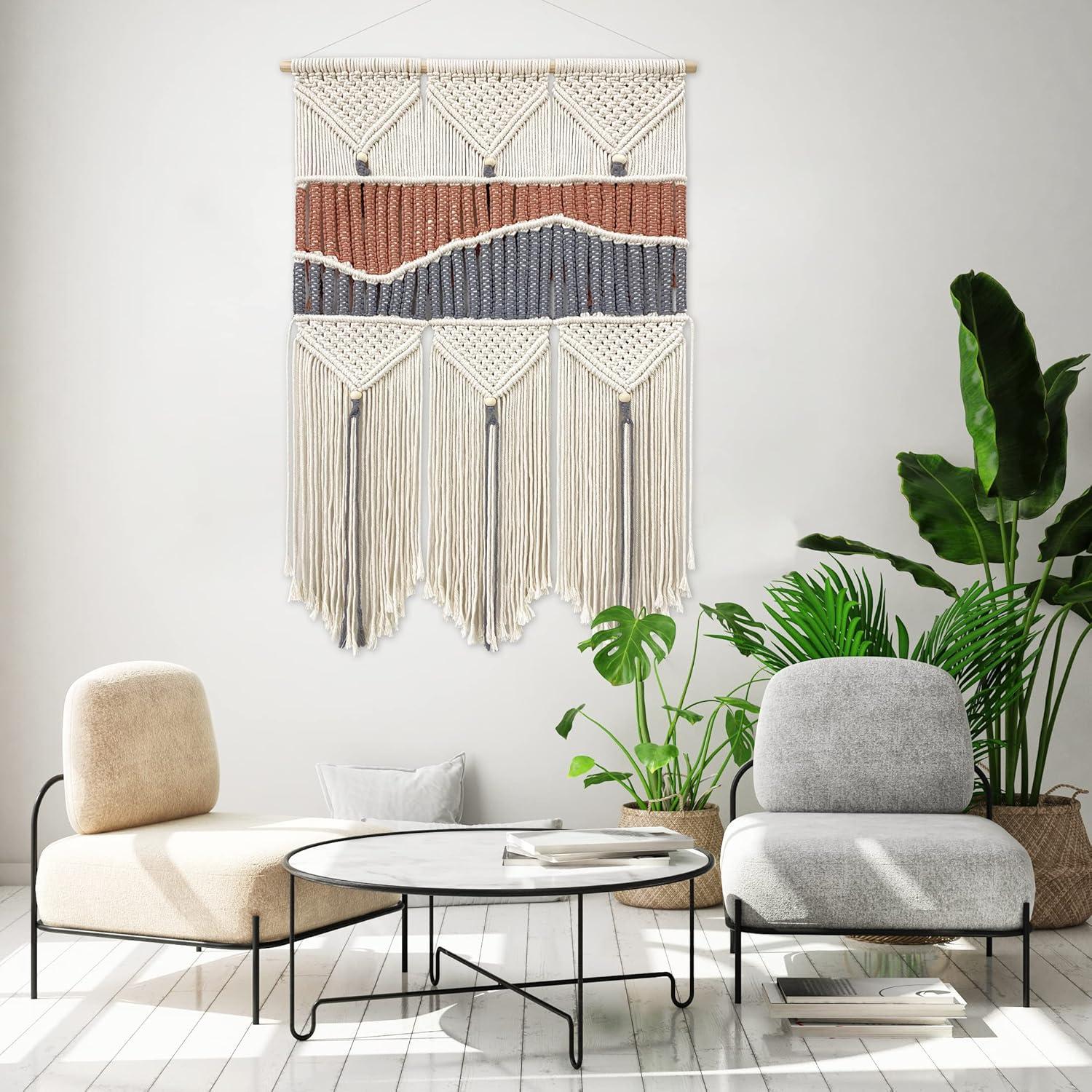 SEBKQ Macrame Wall Hanging Hand-woven Boho Wall Decor,Macrame Wall Art Tapestry for Bedroom Living Room Children's Room 17.7" L X 41.3" H