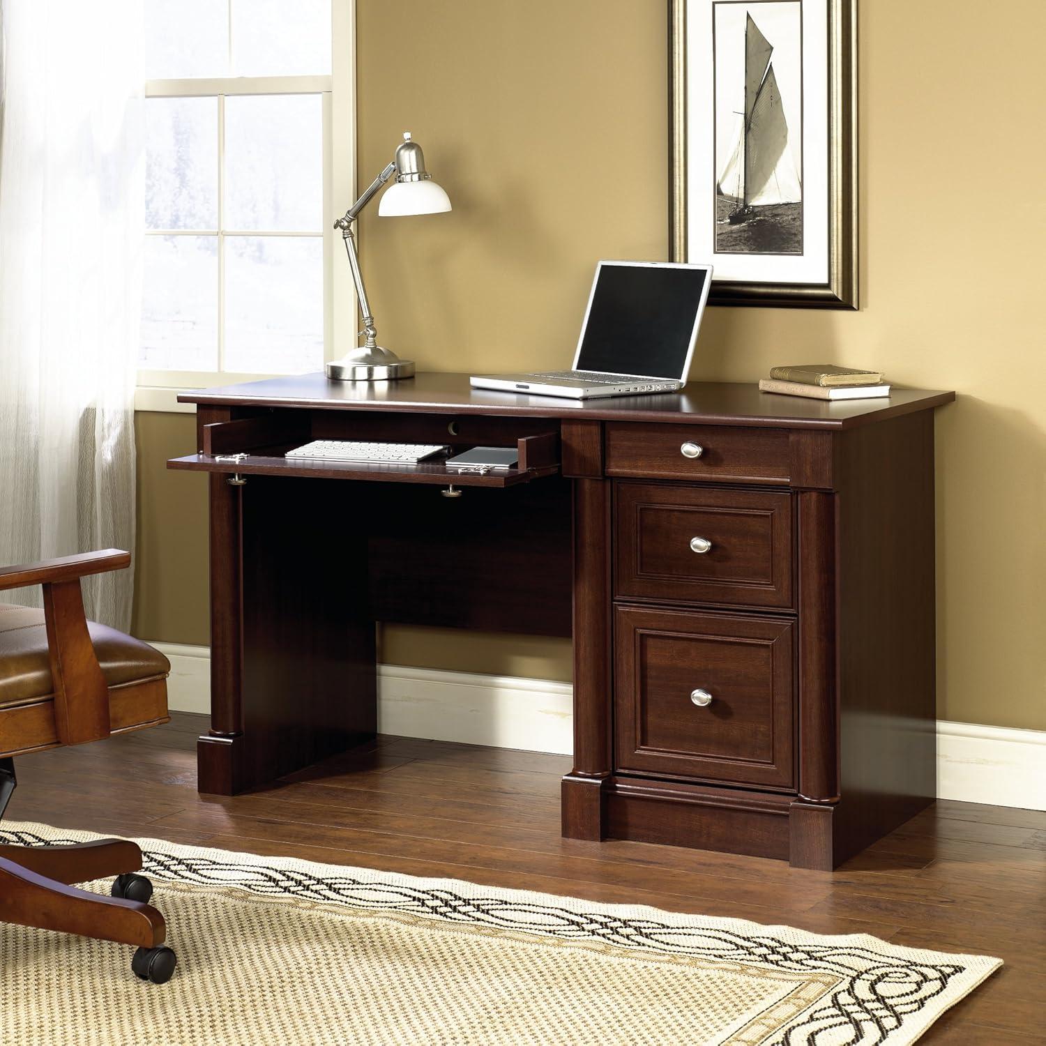 Select Cherry Wood Computer Desk with Drawers and Keyboard Tray