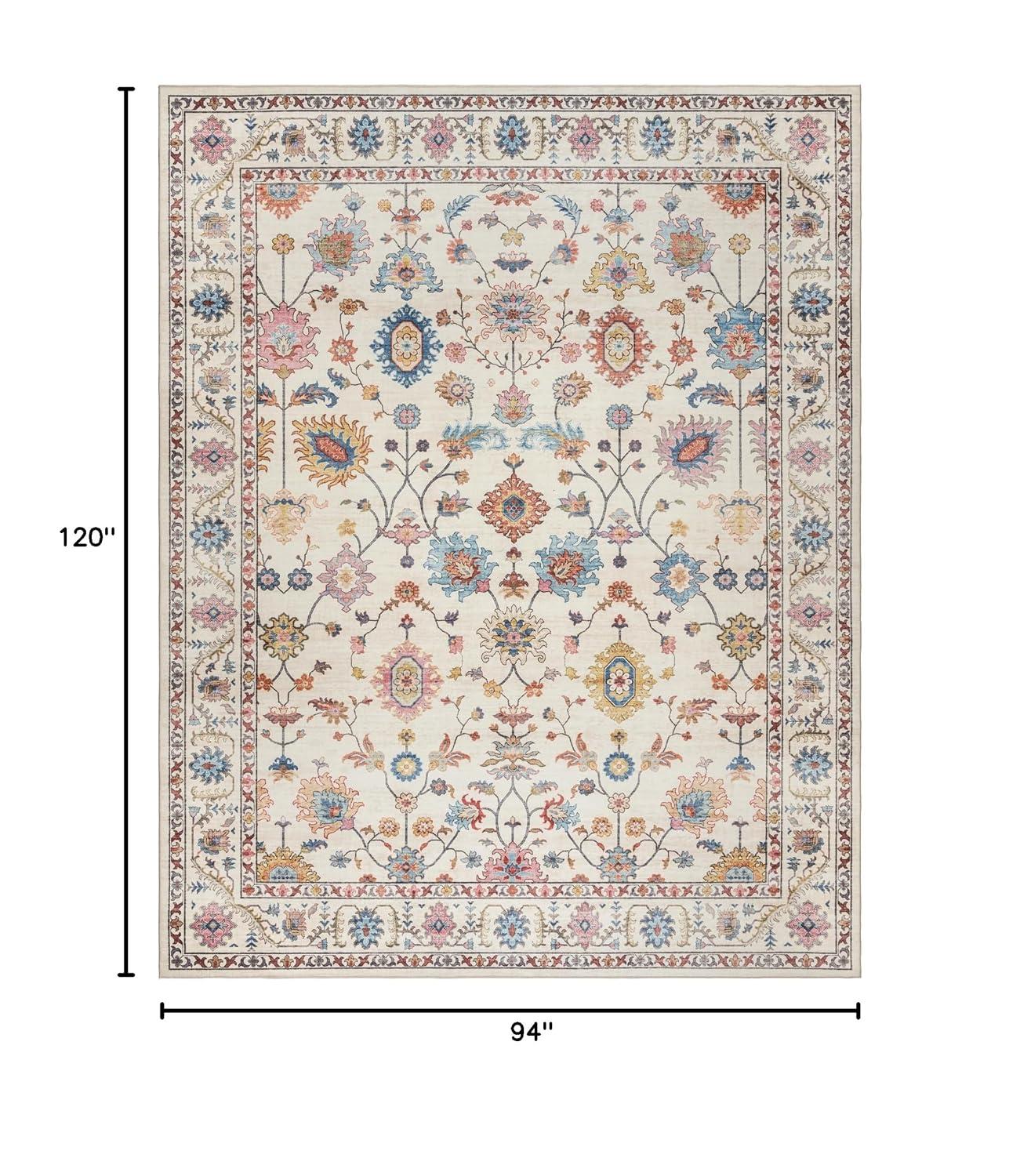 Gertmenian Crystal Print Cullen Ivory Cream Pink Multi Transitional Floral Border Washable Flat Pile Indoor Area Rug