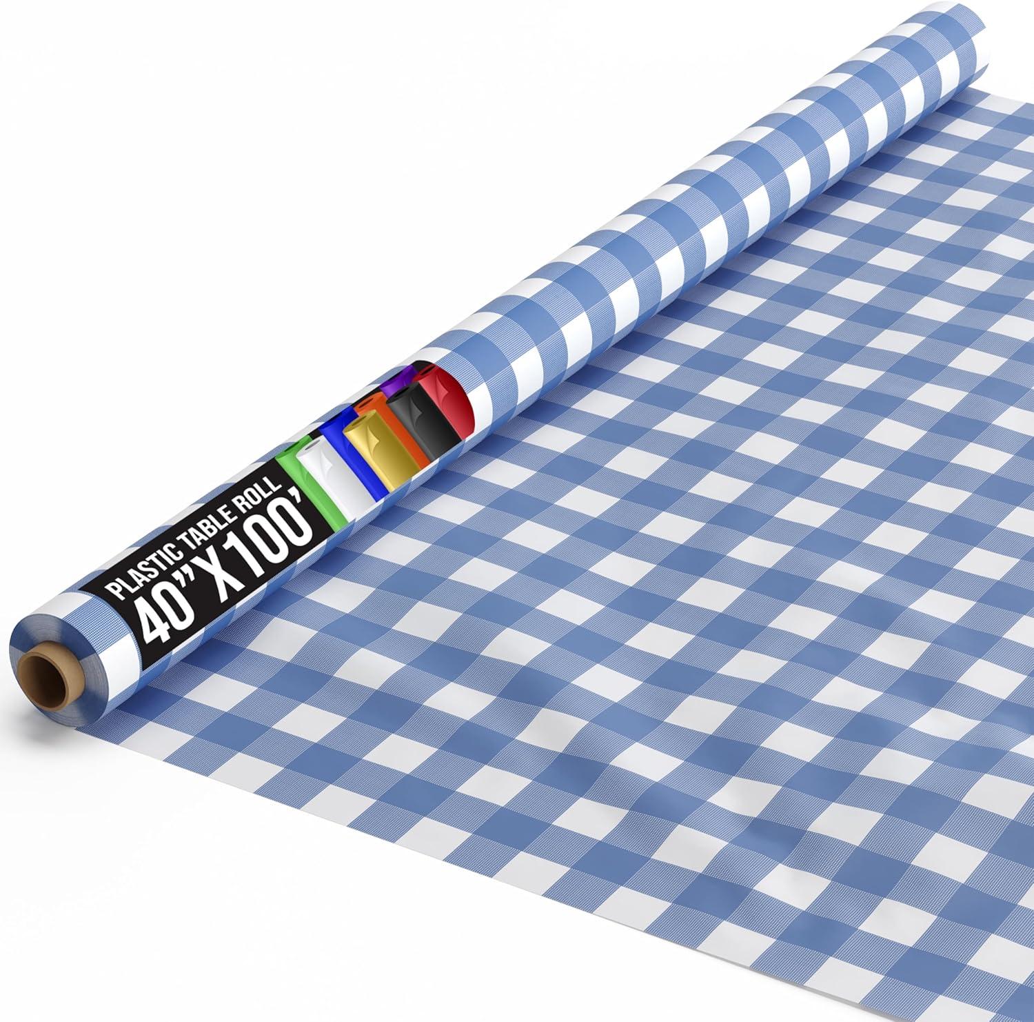 Crown Display 40 In. X 100 Ft. Blue Gingham Table Roll Disposable