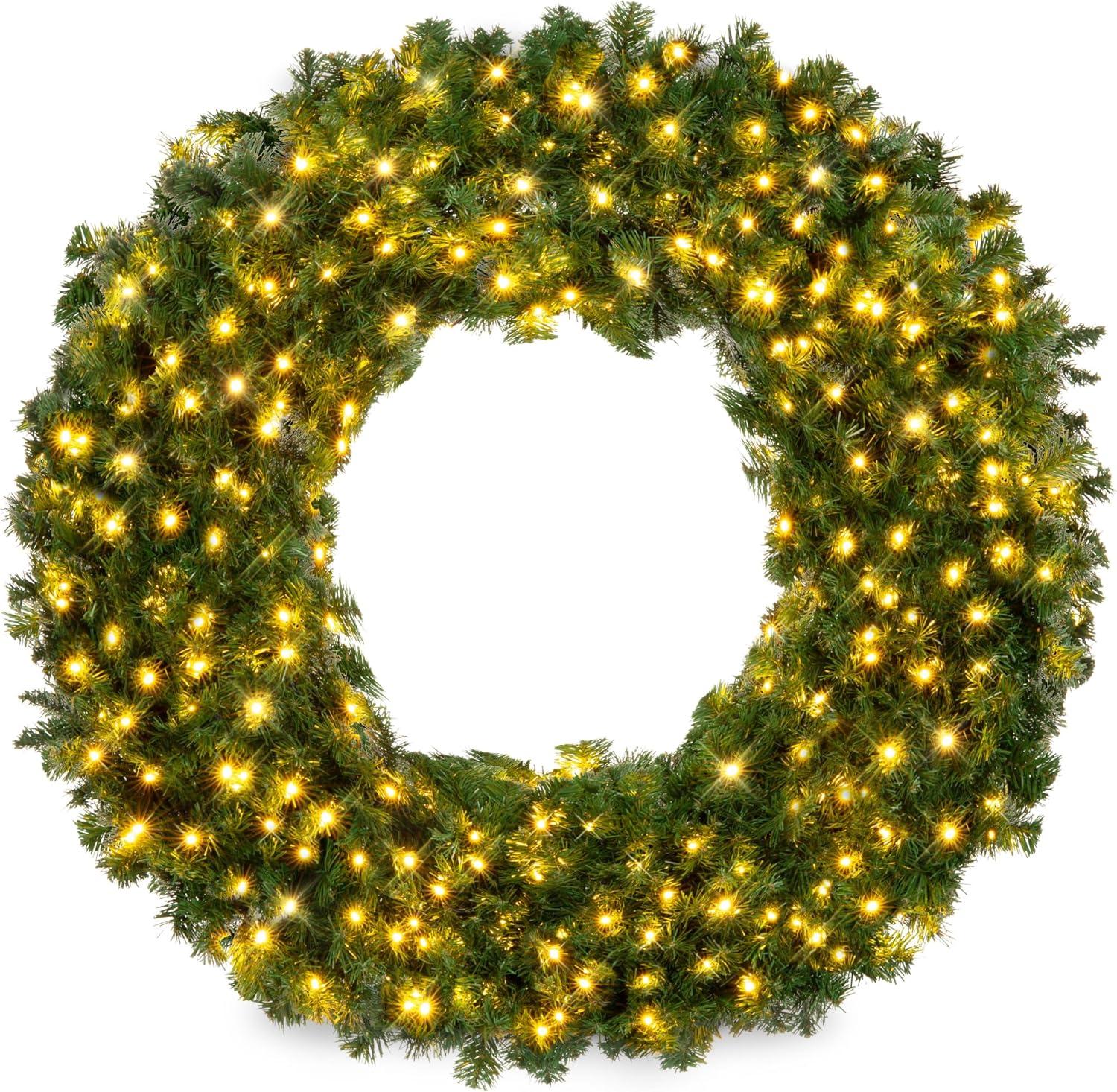 36" Pre-Lit Artificial Fir Christmas Wreath with LED Lights