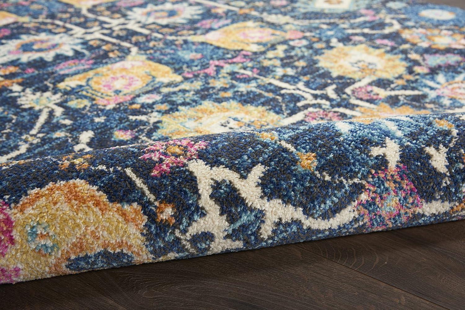 Navy Floral Whimsy 10' x 14' Synthetic Easy-Care Area Rug