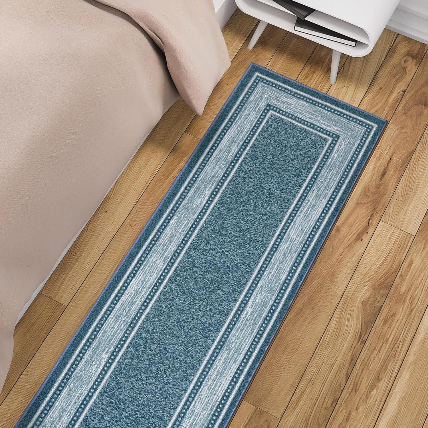 Machine Washable Non-Slip Bordered Area Rug For Living Room, Hallway Runner, Entryway Rug