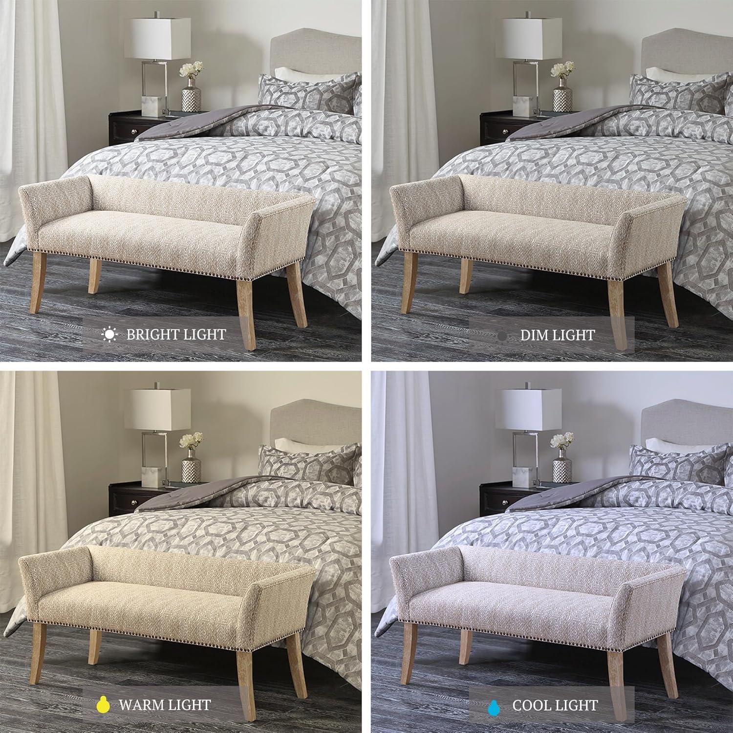 Madera Accent Bench Taupe: Madison Park, Rectangle, Nailhead Trim, Polyester Upholstery, Wood Legs