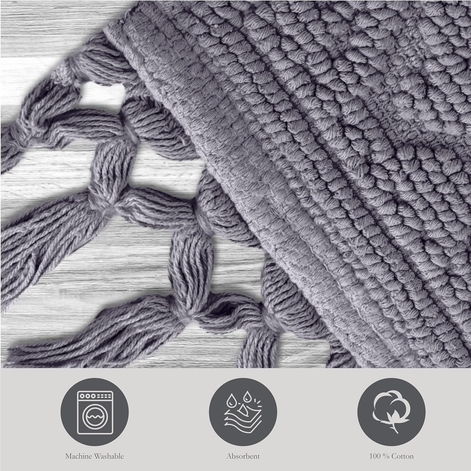 Jean Pierre Ricardo Cotton Fringe 2-Piece Bath Rug Set, Dark Grey