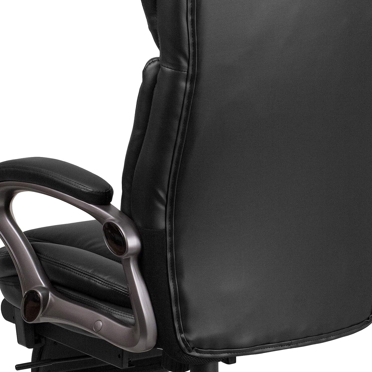 Flash Furniture High Back Black LeatherSoft Executive Reclining Ergonomic Swivel Office Chair with Outer Lumbar Cushion and Arms