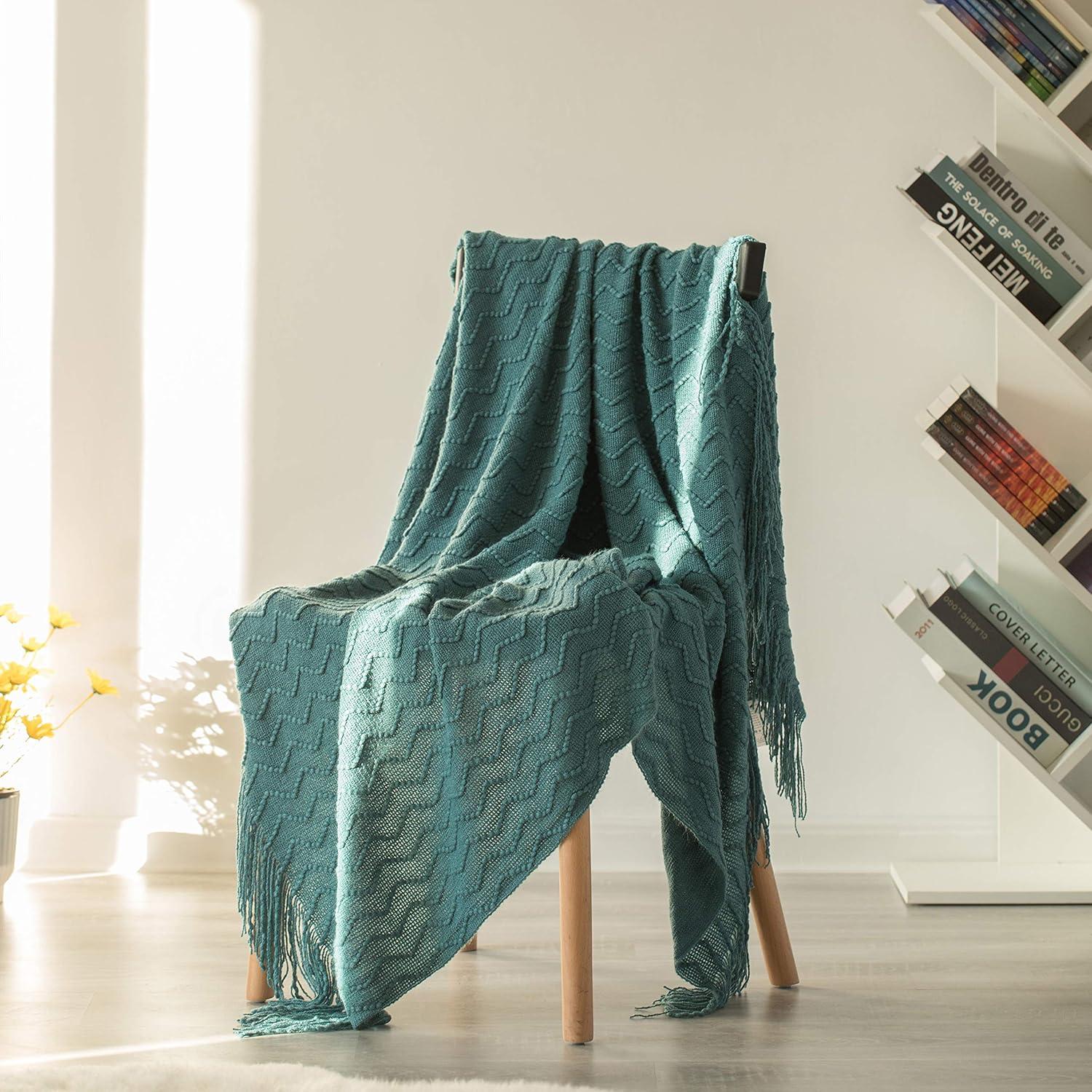 Decorative Throw Blanket - 50x60" Soft Knit with Fringe Edges for a Cozy Touch to Your Living Space
