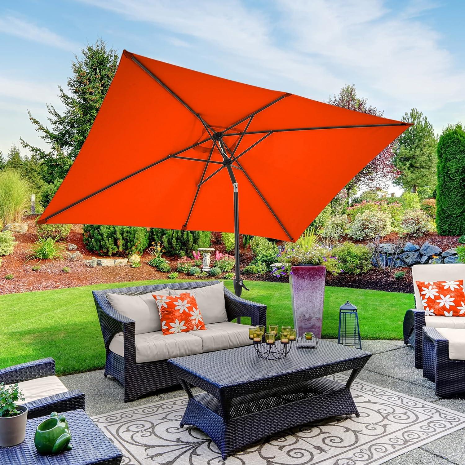 Pure Garden 10-ft Rectangular Patio Umbrella - Easy Crank Sun Shade with Push Button Tilt for Outdoor Furniture, Deck, Backyard, or Pool