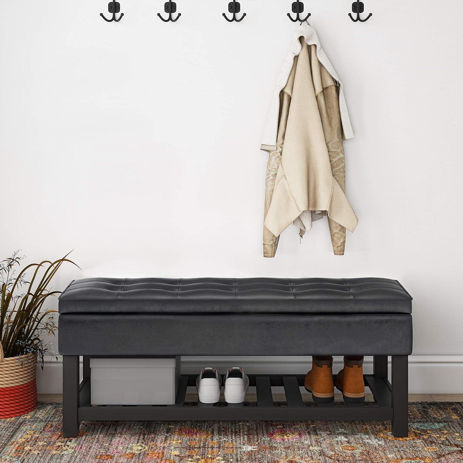 Simpli Home Cosmopolitan 44"W Transitional Tufted Storage Ottoman Bench with Lift Top