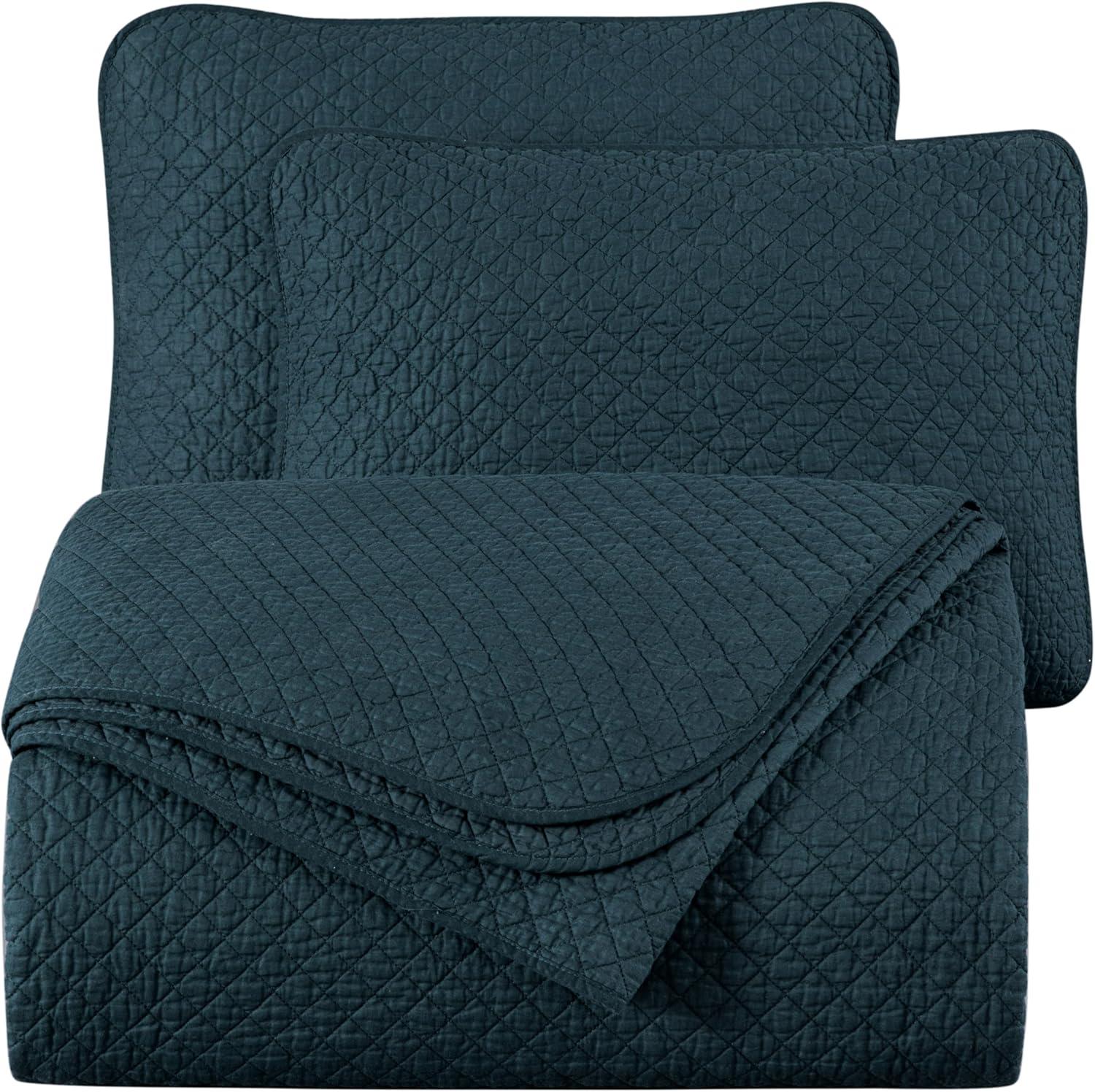 Chezmoi Collection Avon Diamond Geometric Solid Cotton Lightweight Quilt for All Seasons, 3-Piece Quilt Set, King, Dark Blue
