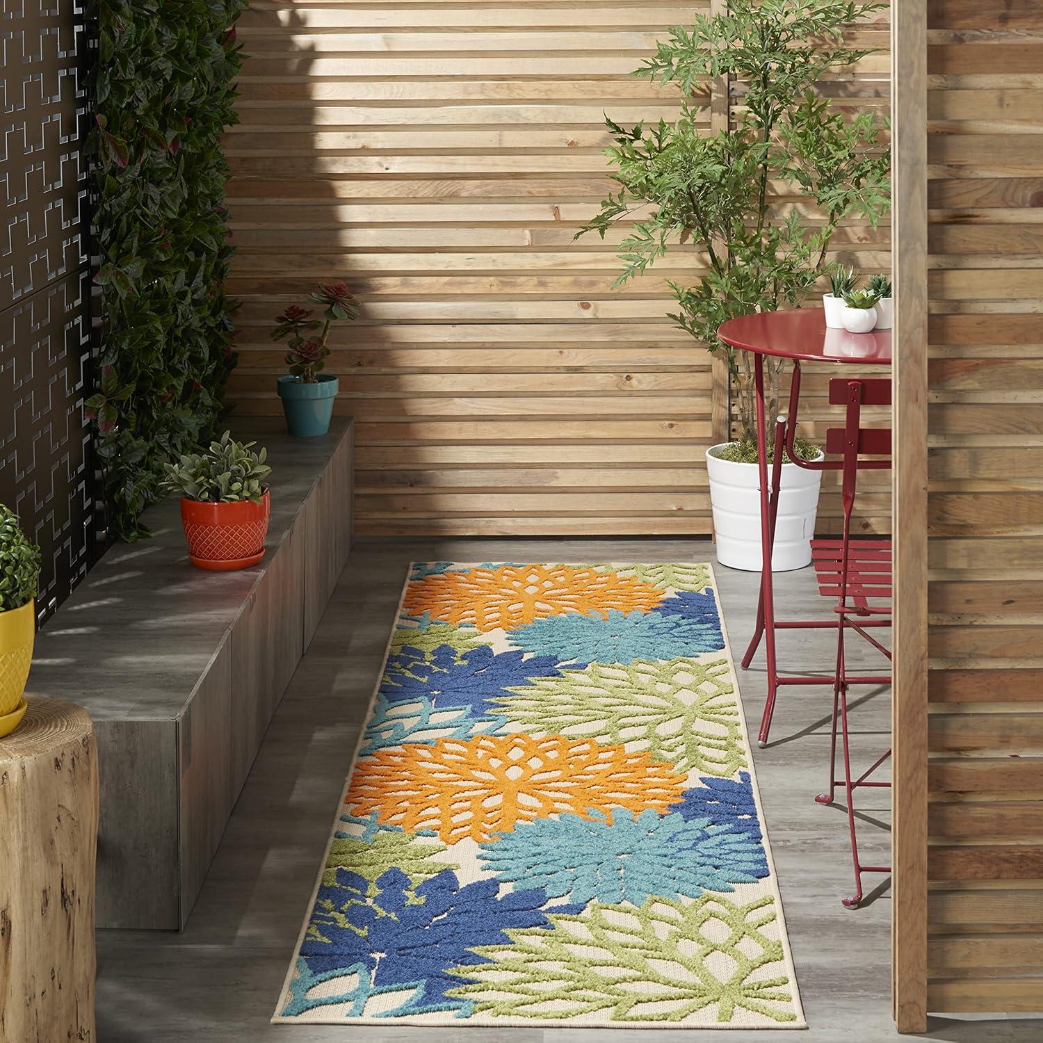 Nourison Aloha Floral Bloom Flatweave High-Low Indoor Outdoor Runner Rug Multicolor 2'3" x 10'