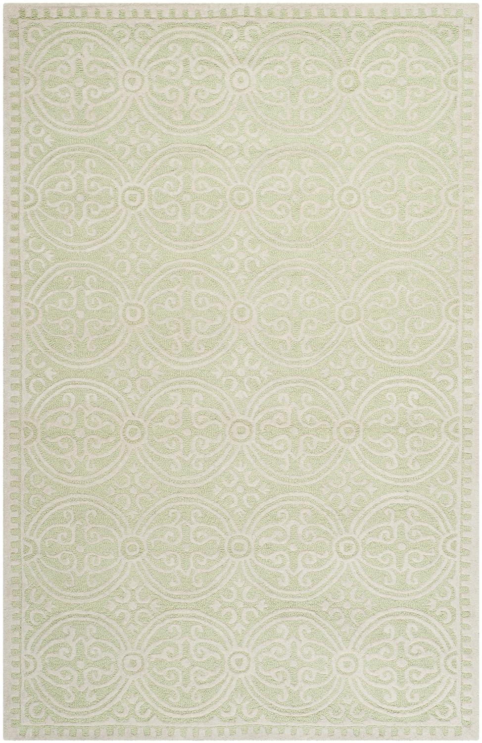SAFAVIEH Cambridge Leslie Geometric Wool Area Rug, Light Green/Ivory, 4' x 6'