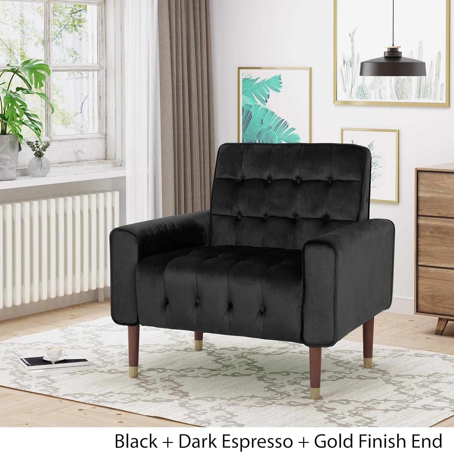 Bourchier Modern Glam Velvet Armchair Black -Christopher Knight Home: Tufted, Upholstered, Comfortable Seating