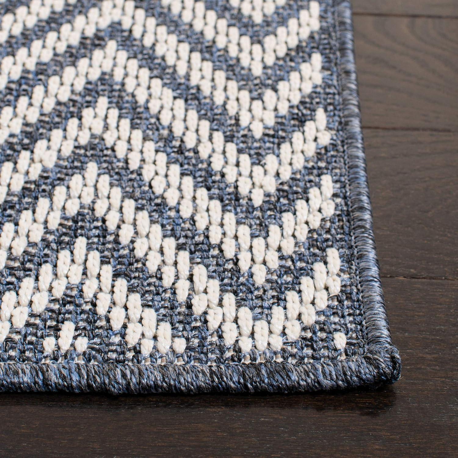 SAFAVIEH Bermuda Amina Geometric Chevron Indoor/Outdoor Runner Rug Light Blue/Cream, 2' x 8'