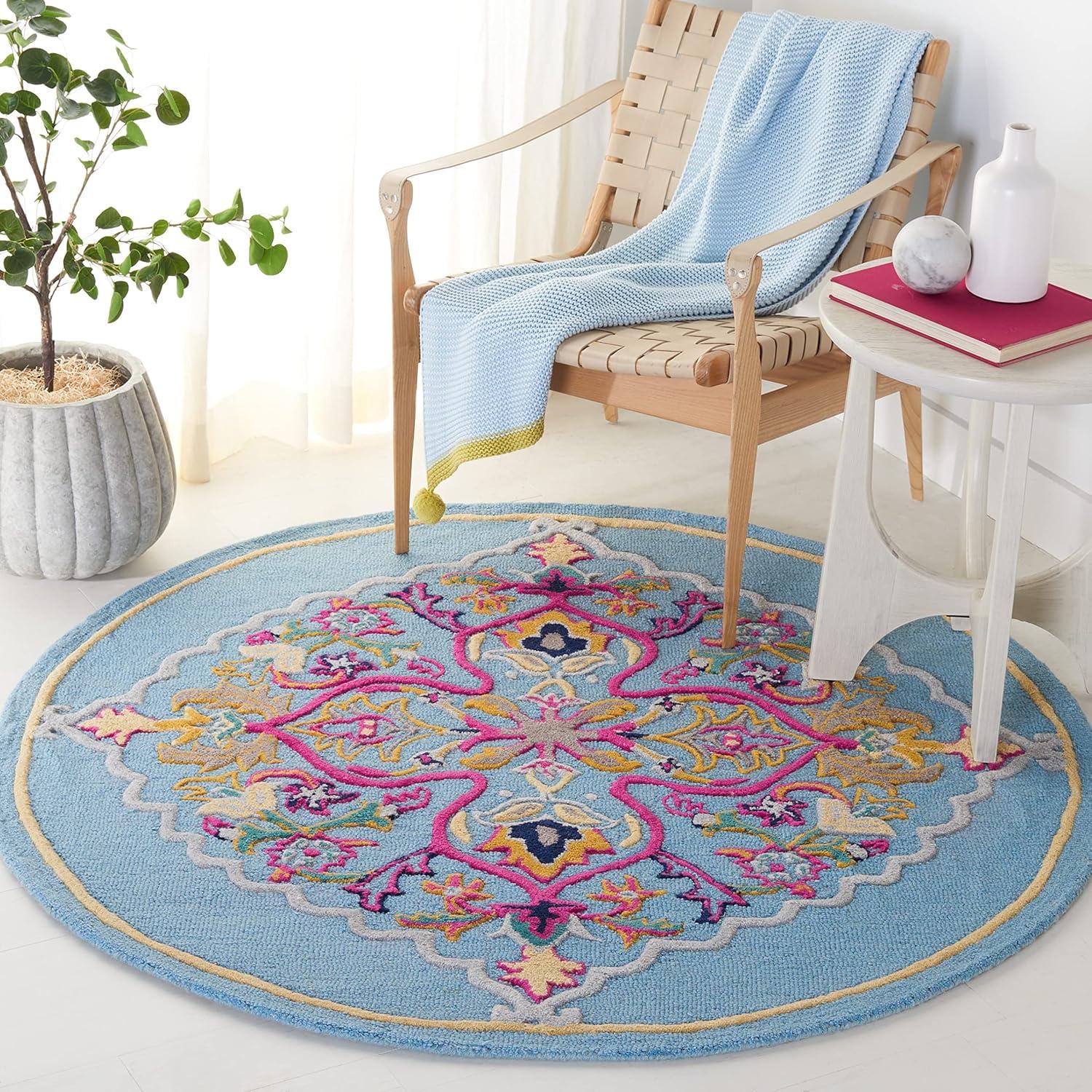 Bellagio BLG605 Hand Tufted Indoor Area Rug - Light Blue/Multi - 5' Round - Safavieh