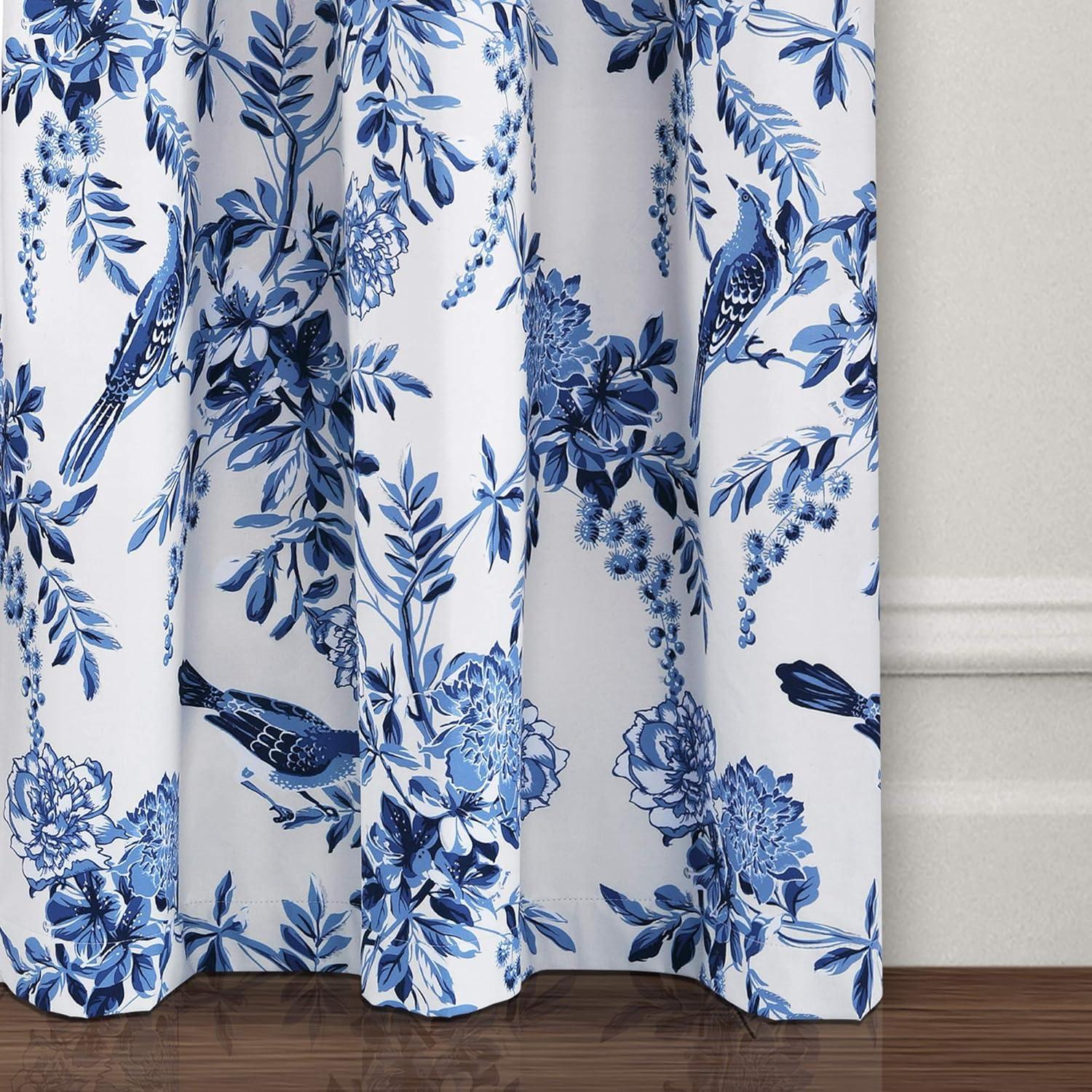 Farmhouse Bird And Flower Polyester Curtain Pair (Set of 2)