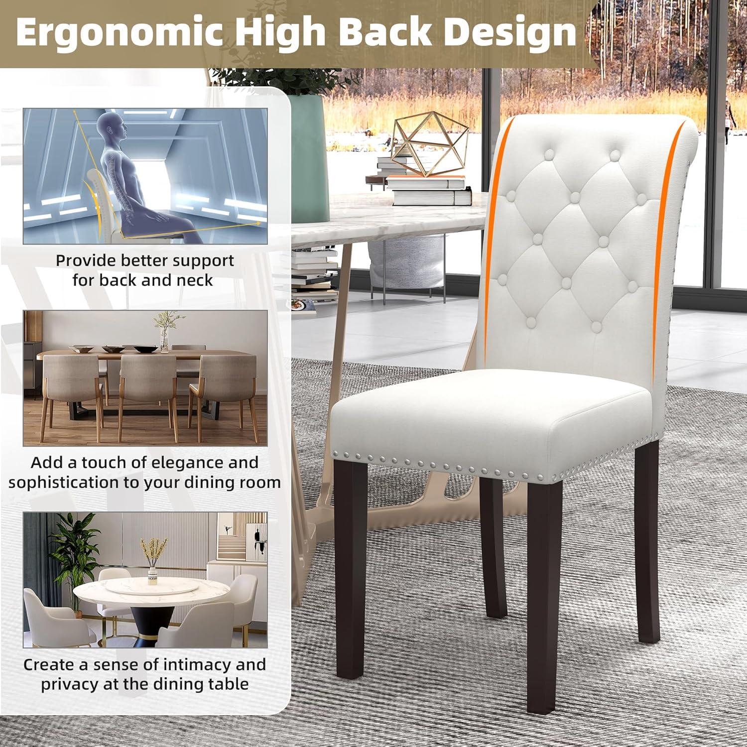 Westice Dining Room Chairs Set of 6 Upholstered PU Leather Kitchen Chairs Dining Room Side Chair with Nailhead Trim and Rubber Wood Legs for Small Space Apartment, Brown
