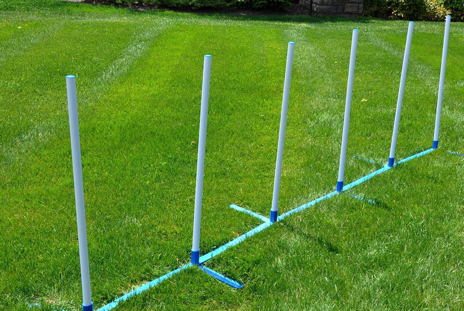 Cool Runners Agility Weave Poles Adjustable 6 Pole Set with Carrying Case and Grass Stakes, Blue/Yellow, 1 Count (Pack of 1)