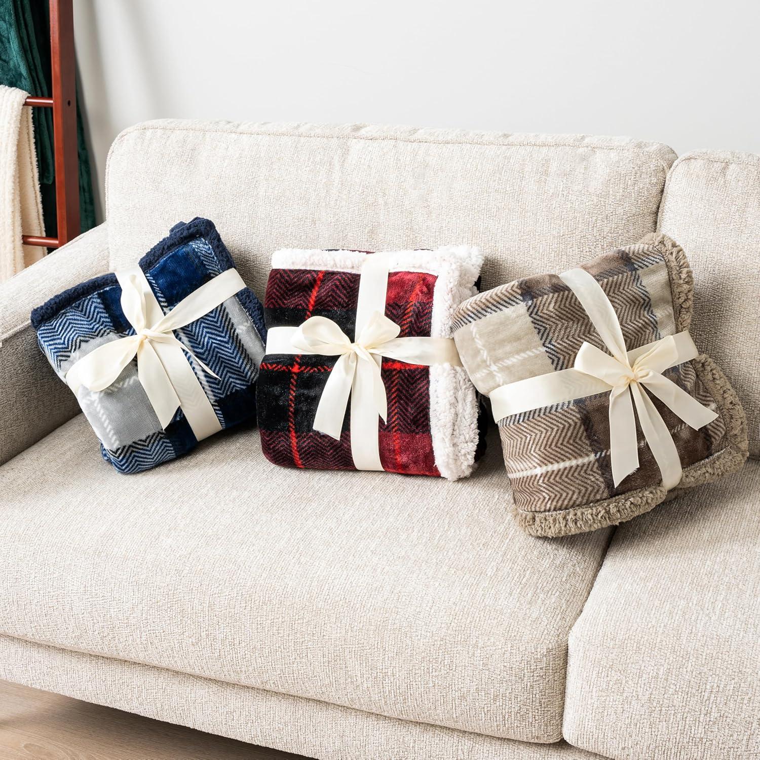 PAVILIA Fleece Plush Microfiber Throw Blanket for Couch, Sofa and Bed, Reversible, Plaid Red/Twin - 60x80