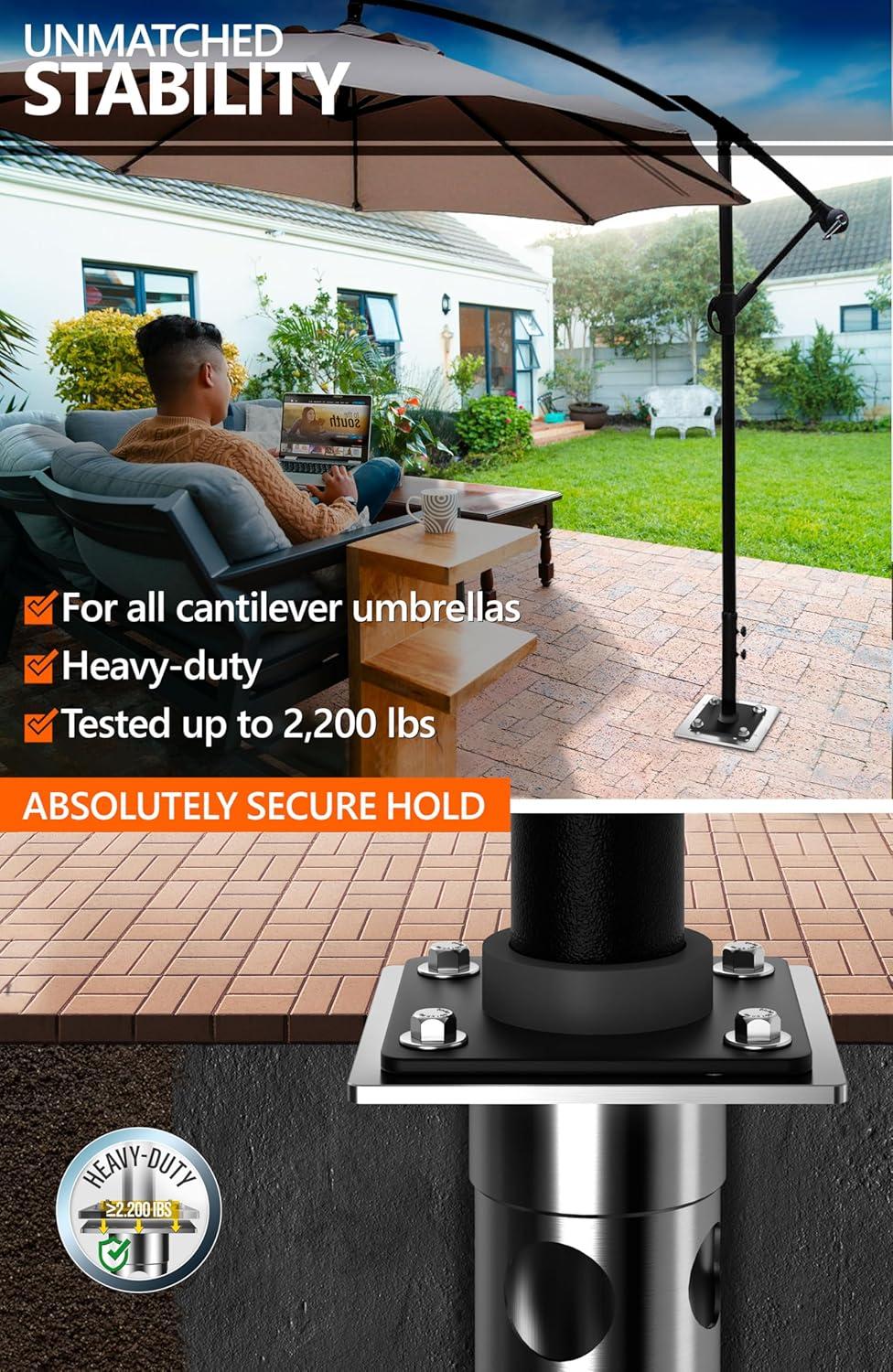 In-ground umbrella base - In Ground umbrella holder, stainless steel - Parasol stand outdoor base, high load capacity and durable quality