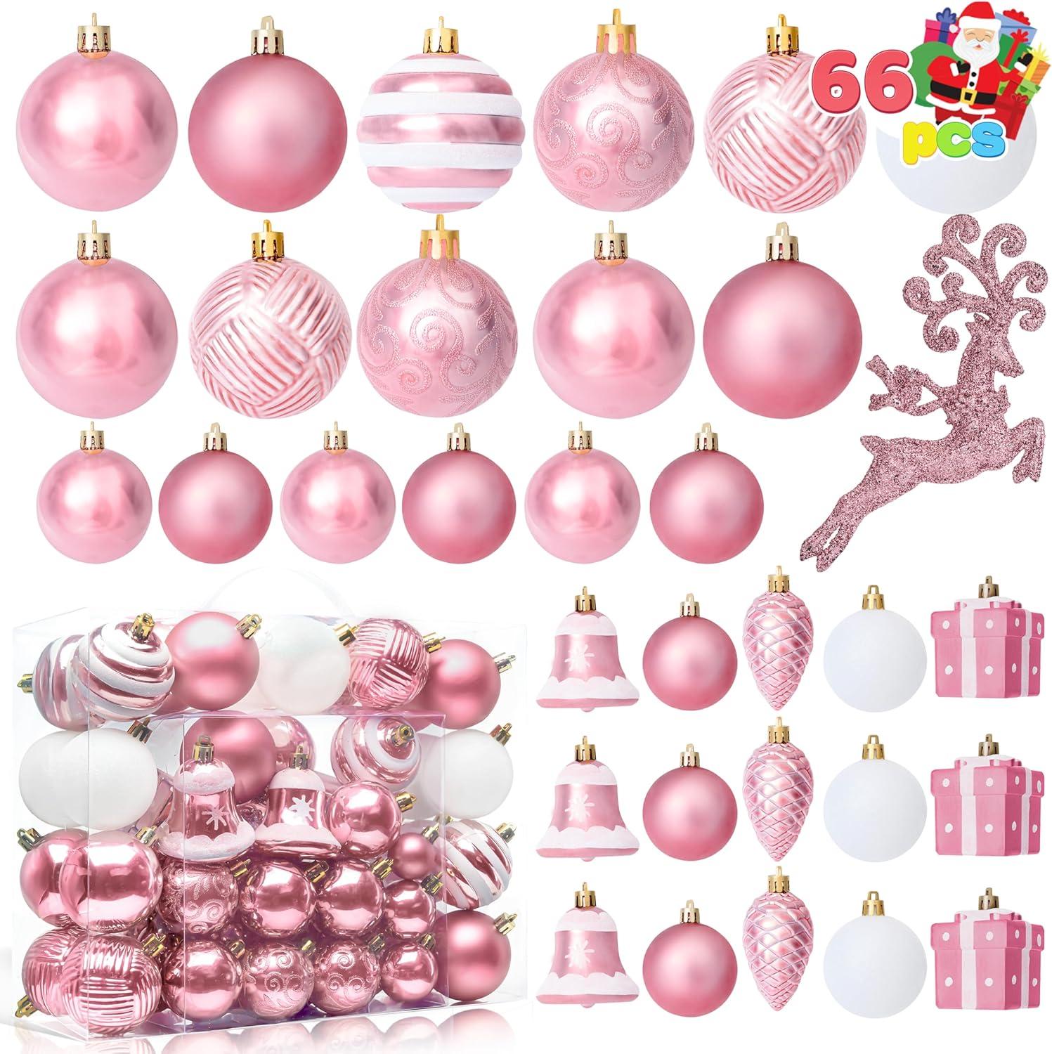 Pink and White Shatterproof Plastic Christmas Ornament Set