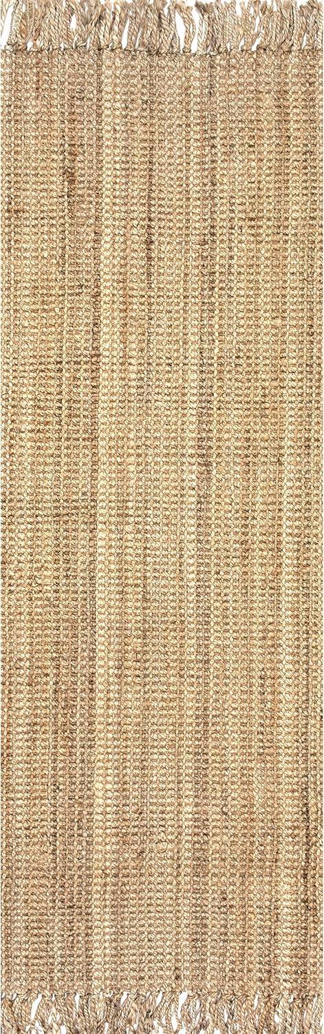 Handmade Tan Natural Jute Braided Reversible Rug 31" x 8"