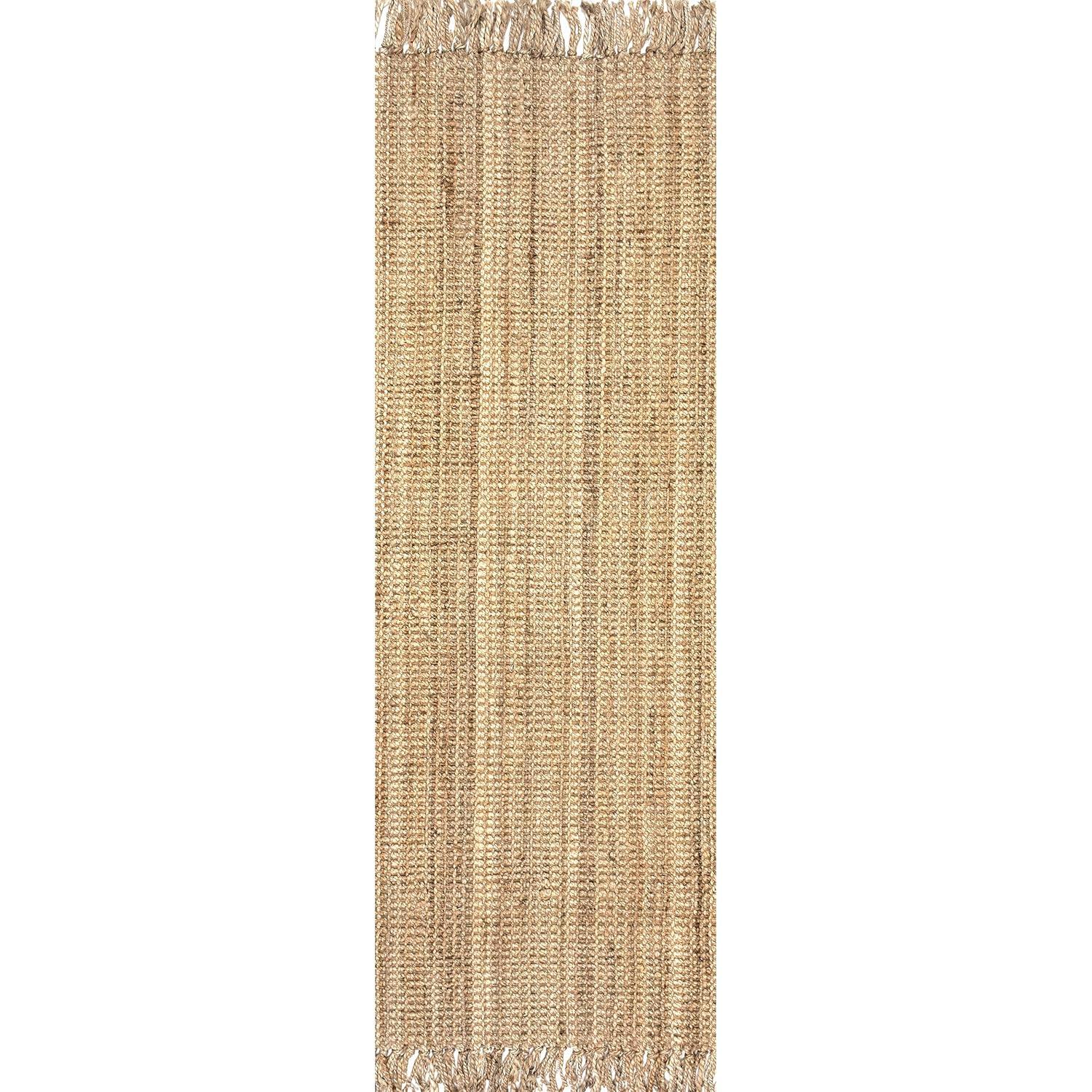 nuLOOM 2x14 Daniela Jute Tassel Hand Woven Area Rug, Natural, Solid Chunky Farmhouse Design, Natural Fiber, For Bedroom, Dining Room, Living Room, Hallway, Office, Entryway