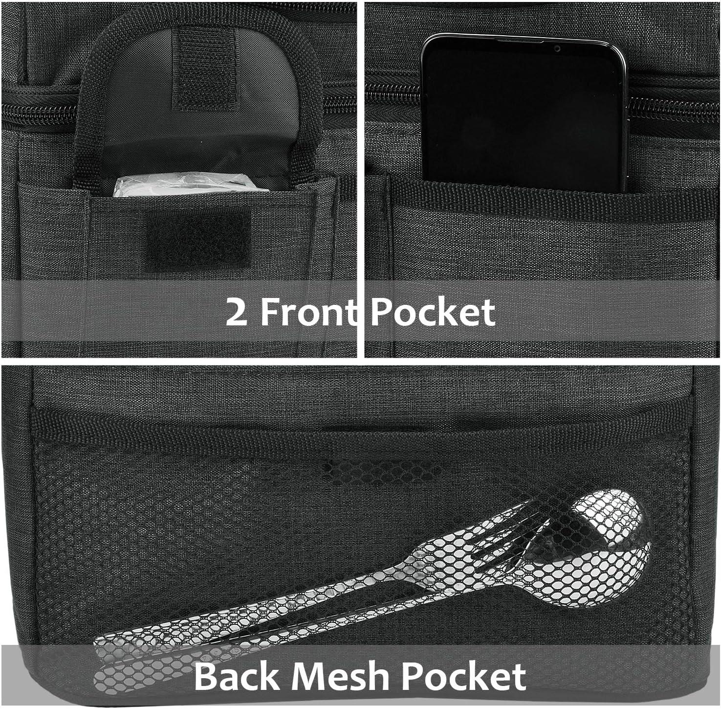 Tirrinia Dual Compartment Lunch Bag with Shoulder Strap for Adults, Large Lunch Bags, Insulated Leakproof Thermal Lunch Totes, Charcoal