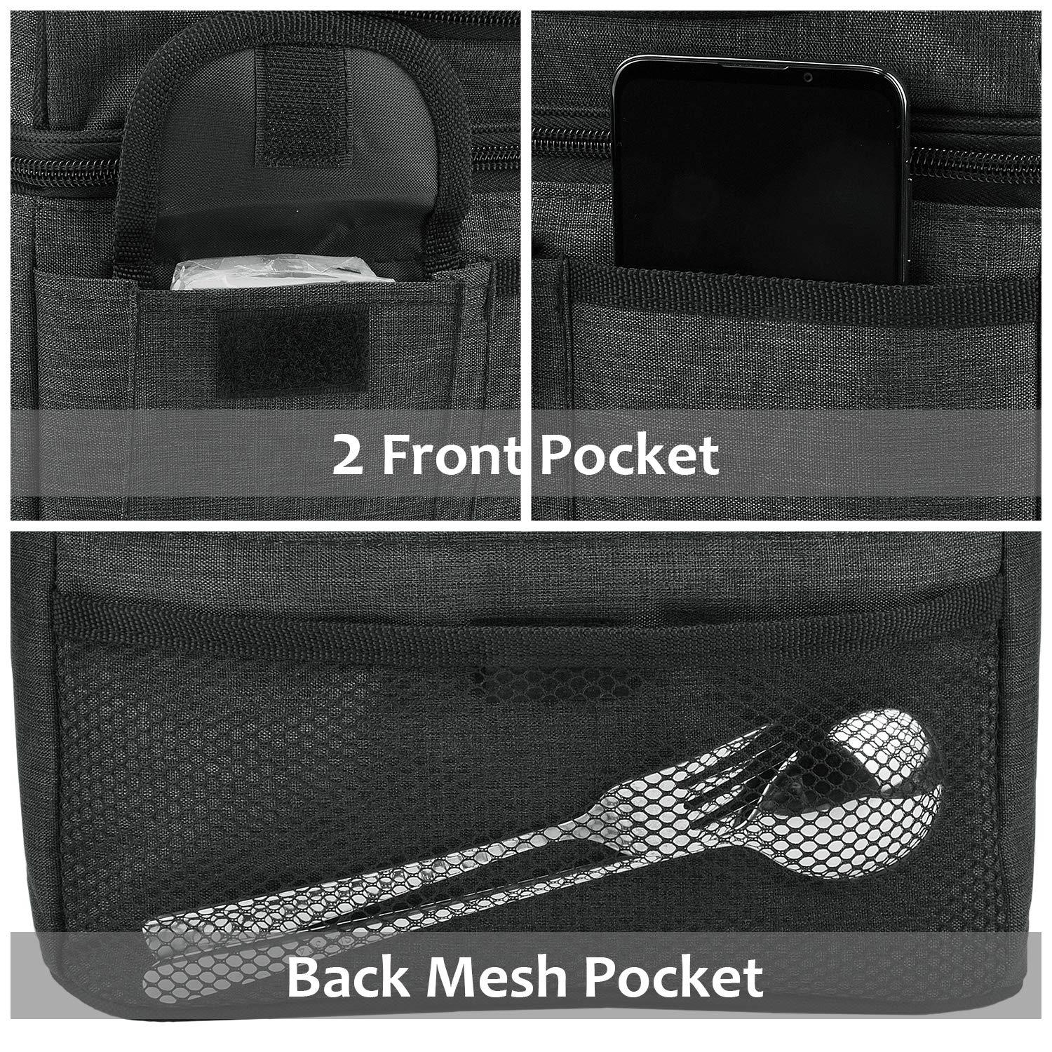 Tirrinia Dual Compartment Lunch Bag with Shoulder Strap for Adults, Large Lunch Bags, Insulated Leakproof Thermal Lunch Totes, Charcoal