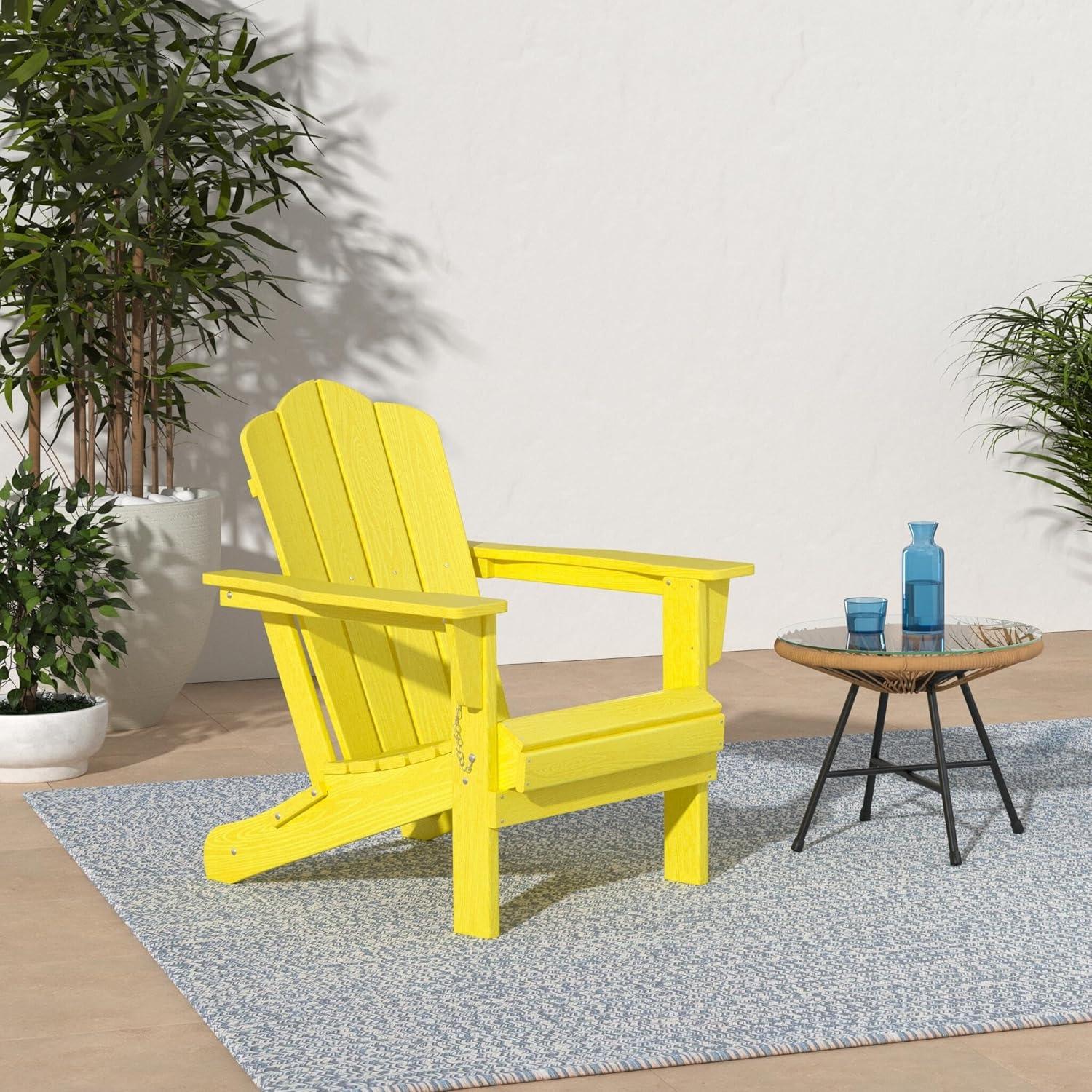 KINGYES Folding Adirondack Chair Set of 2, HDPE All-Weather Folding Adirondack Chair, Yellow
