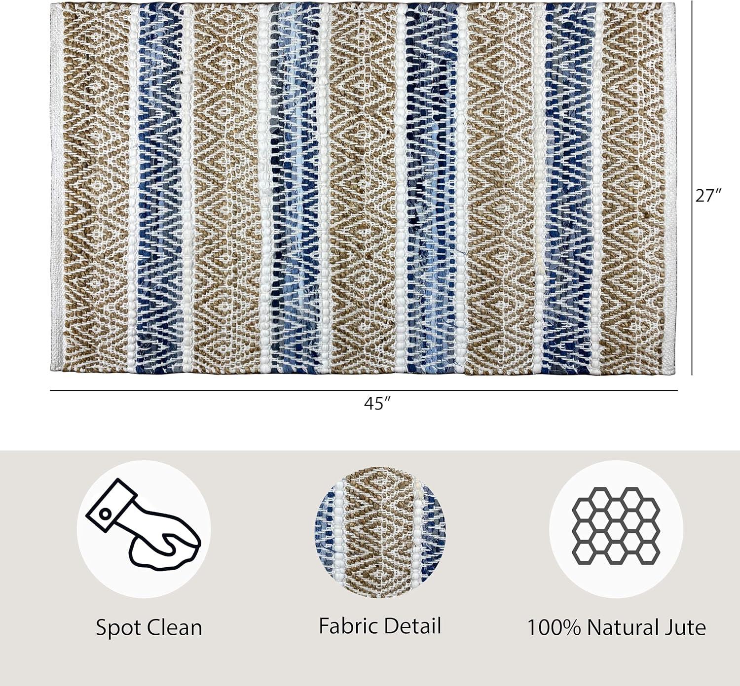 Lucky Brand – Jute Rug | Lolita Chevron Motif | Rectangular Accent Rug | 100% Natural Jute Fiber | Premium Home Décor | Measures 2'3" X 3'9" | Natural/White/Denim