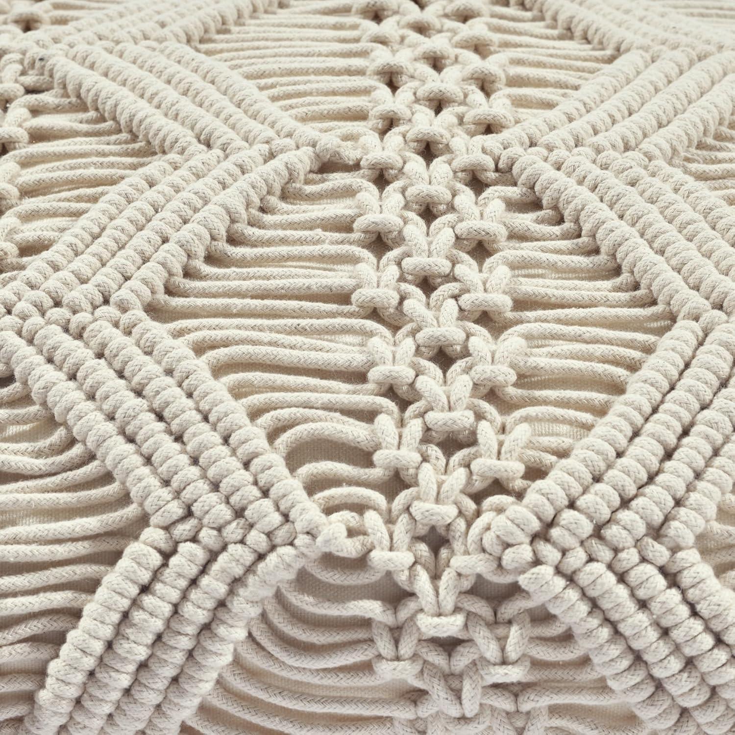 Neutral Cotton Macrame Chevron Fringe Throw Pillow