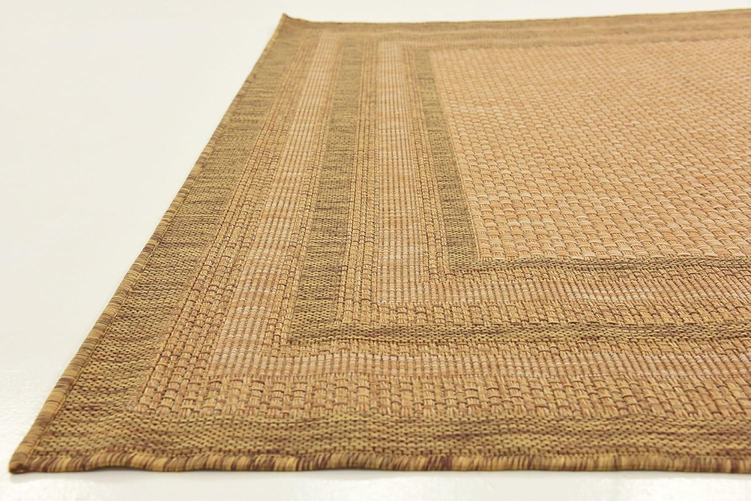 Multi Border Easy-Care Square Outdoor Rug 6' - Light Brown