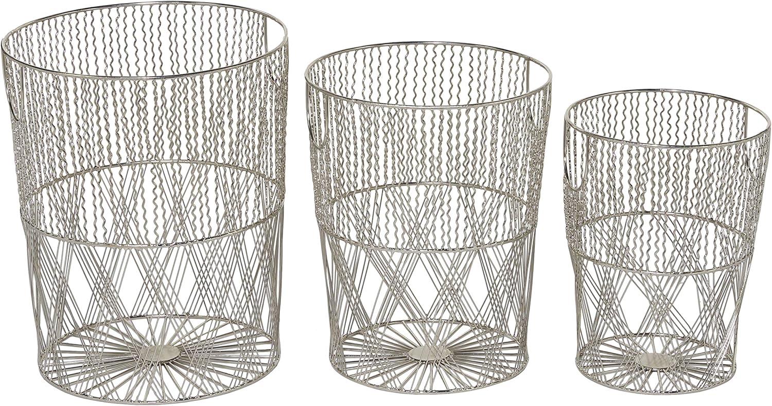 DecMode 13", 15", 17" Silver Metal Contemporary Storage Basket, 3 - Pieces