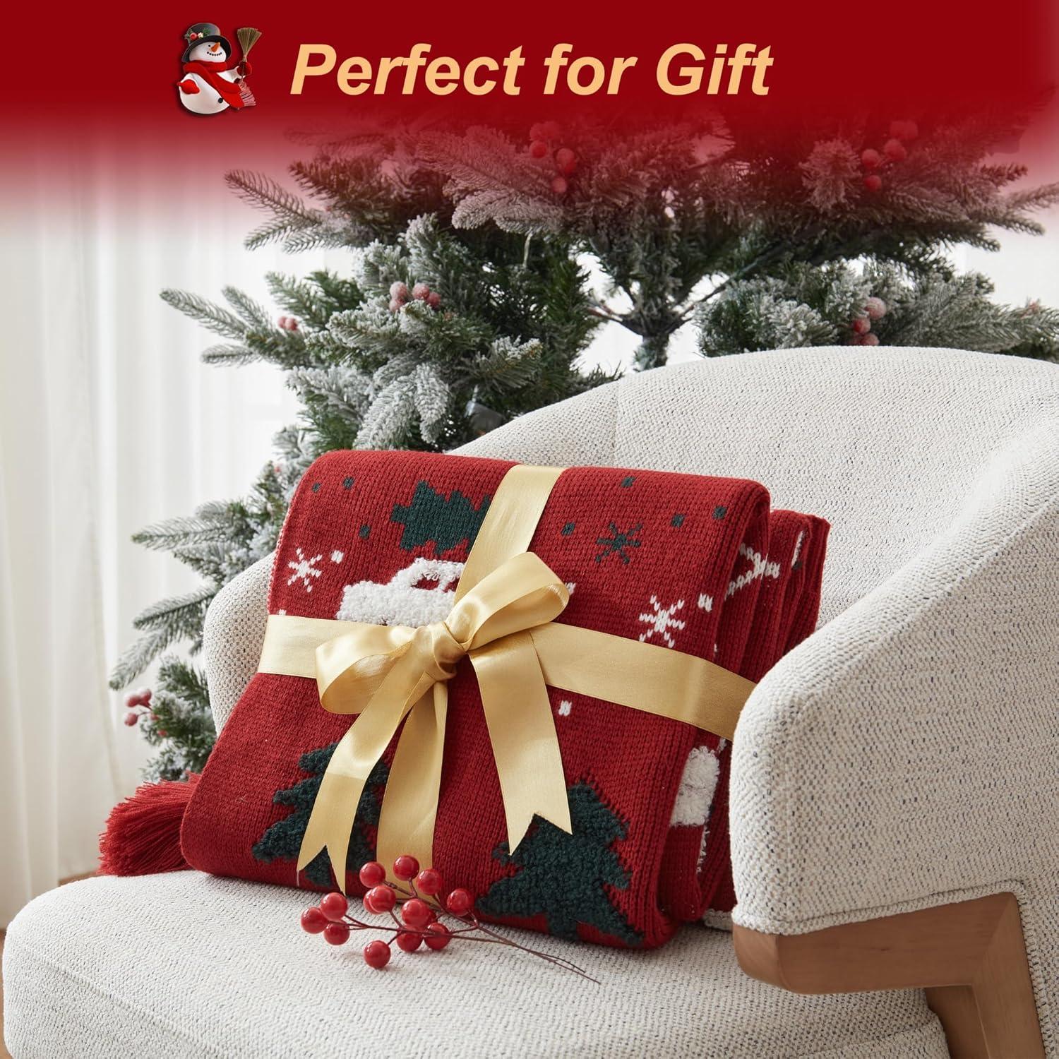 Walensee Christmas Throw Blanket, Ultra Soft Knit Blanket for Couch Sofa Bed Travel, Lightweight Warm Decorative Throw Blanket, Perfect Holiday Theme Décor and Gift (50"x60", Red Car)