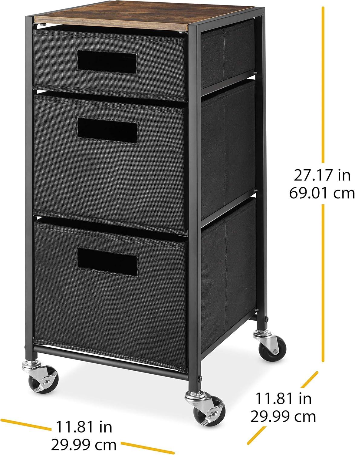 Whitmor Black and Brown Rolling 3-Drawer Storage Cart