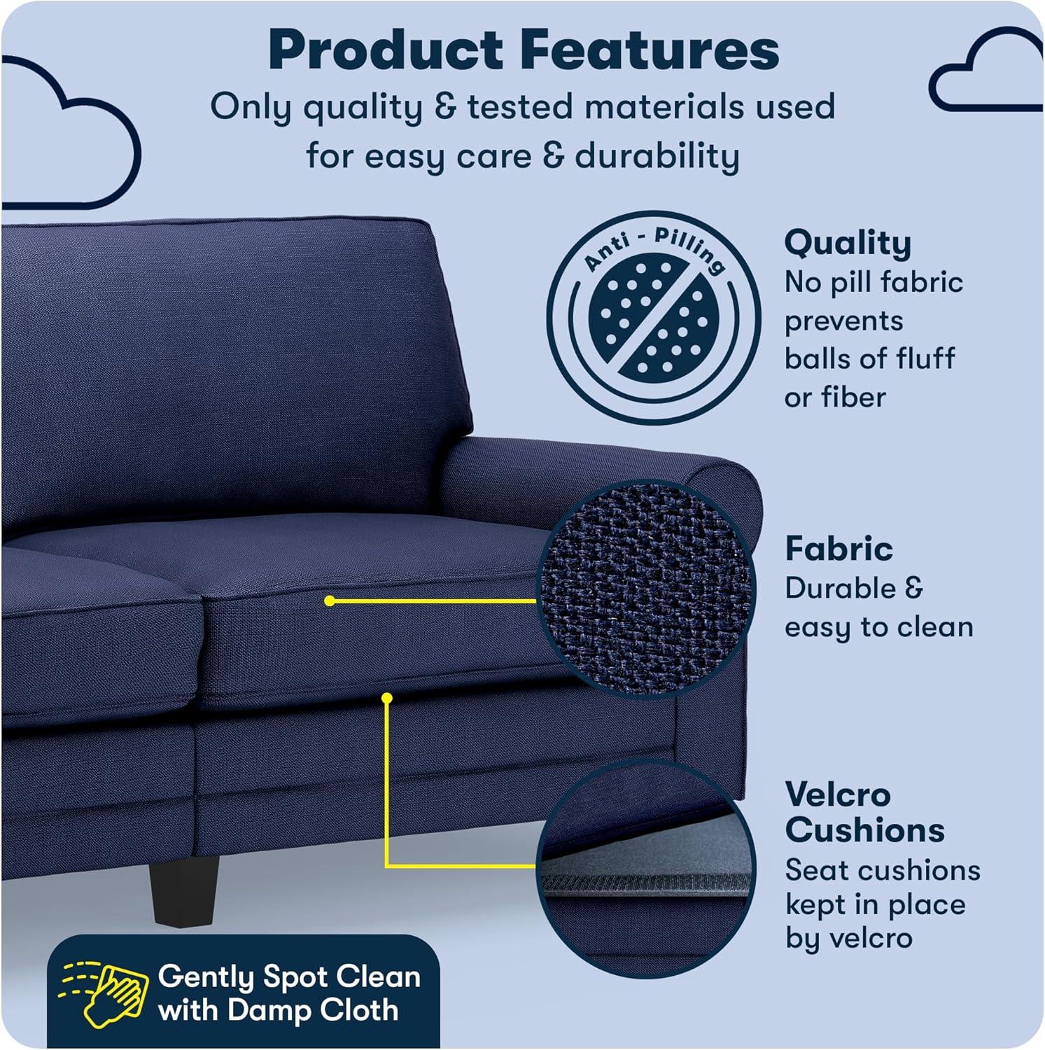 Serta 78" Copenhagen Sofa Navy Blue: Upholstered Polyester, Wood Frame, Removable Cushions, Seats 2