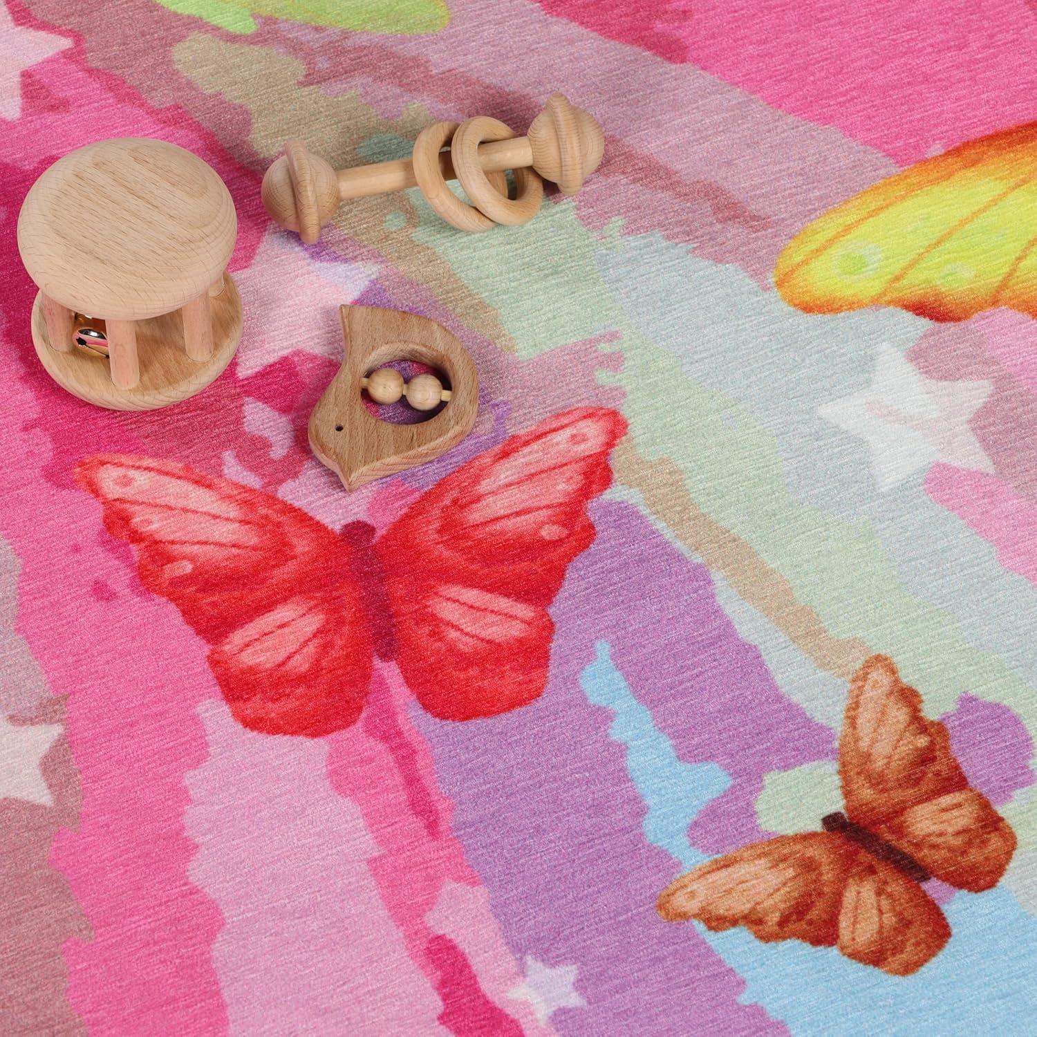 Butterfly Non-Slip Kids Playroom Nursery Washable Indoor Area Rug, 4'x6', Apricot - Blue Nile Mills