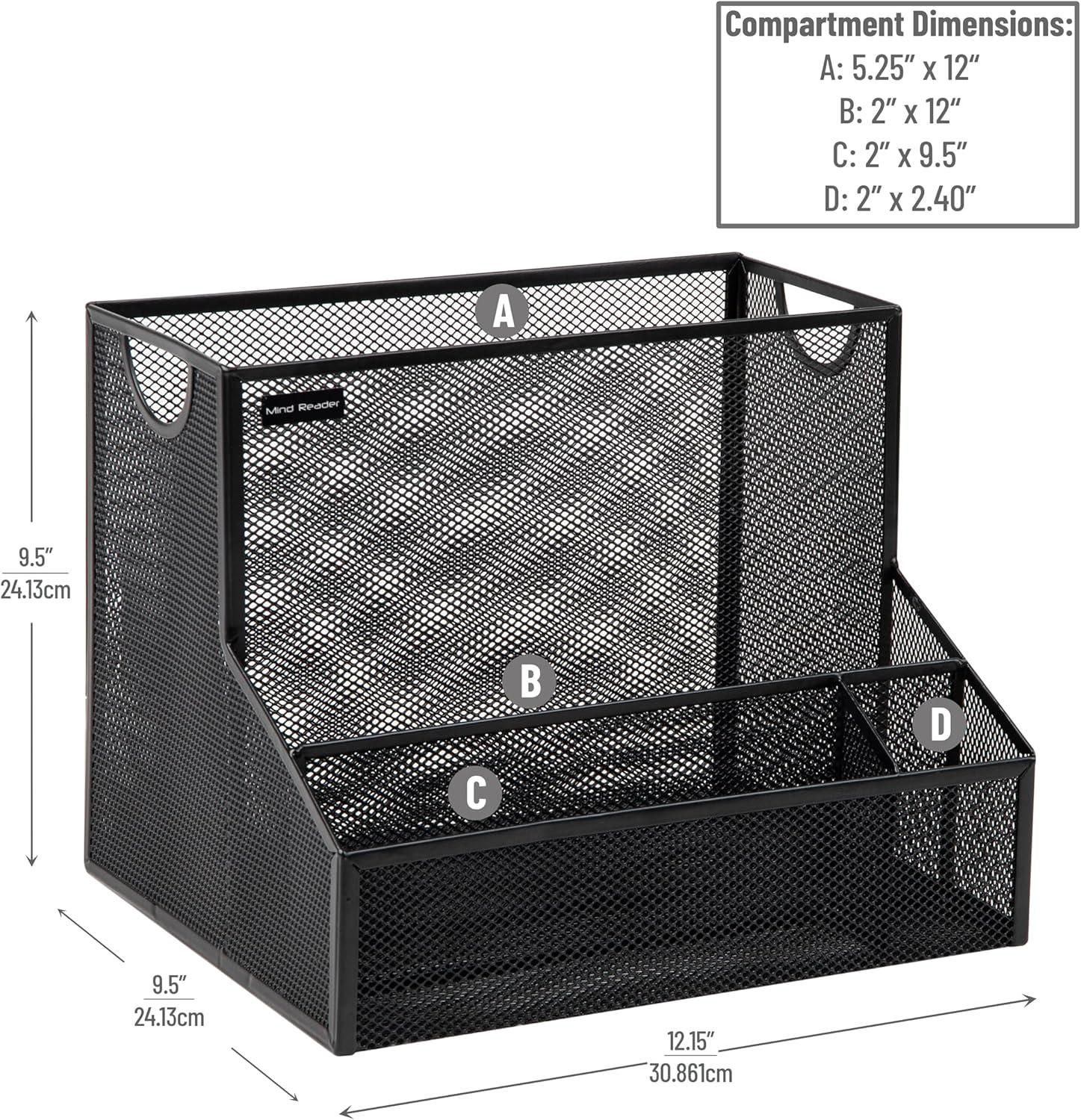 Desktop Organizer, Vertical File Storage, Letter Size, Metal, 12.15"L x 9.5"W x 9.5"H