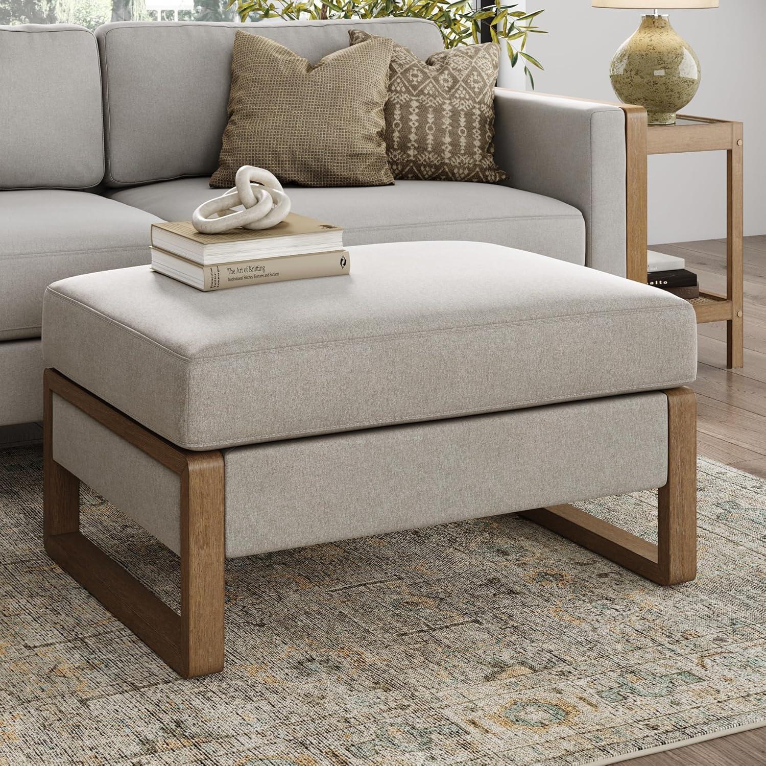 Nathan James Madison Ottoman with Hidden Storage: Modern Elegance, Rubberwood Legs, Linen Upholstery