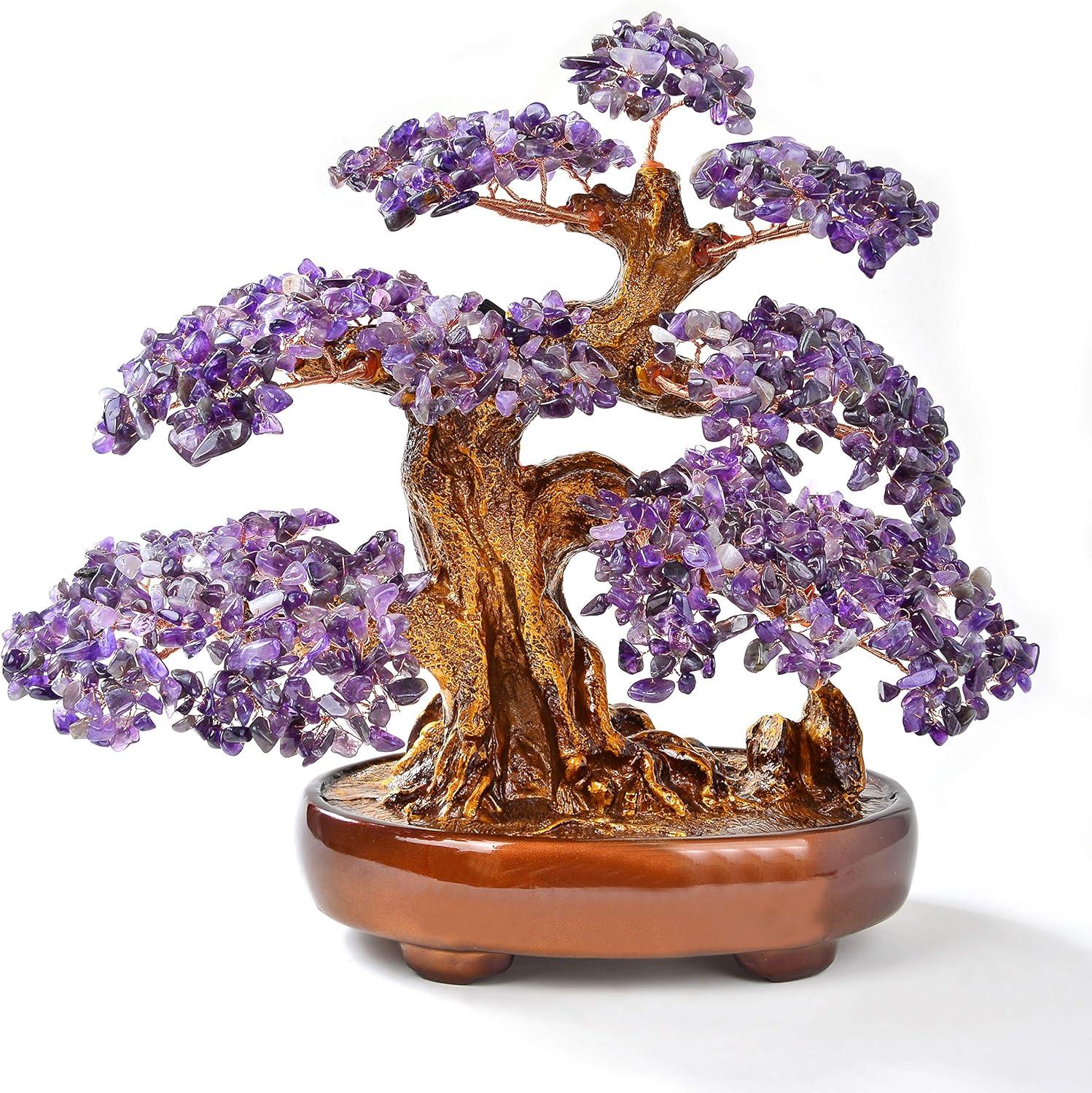 KALIFANO Natural Tree of Life Gemstones (1,251 Count) - Bonsai Feng Shui Chakra Crystal Money Tree for Healing and Luck - 14"