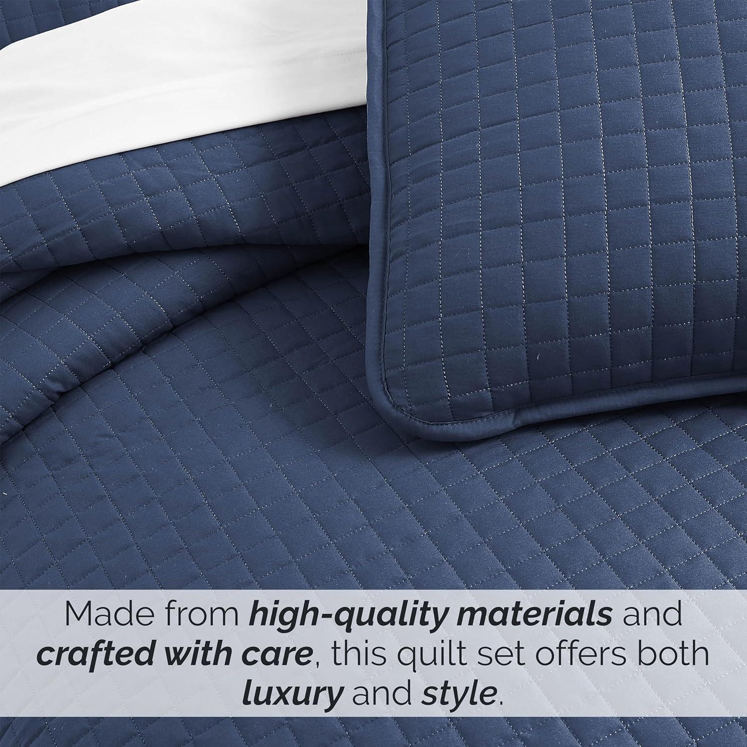 King Size Dark Blue Microfiber Quilt Set