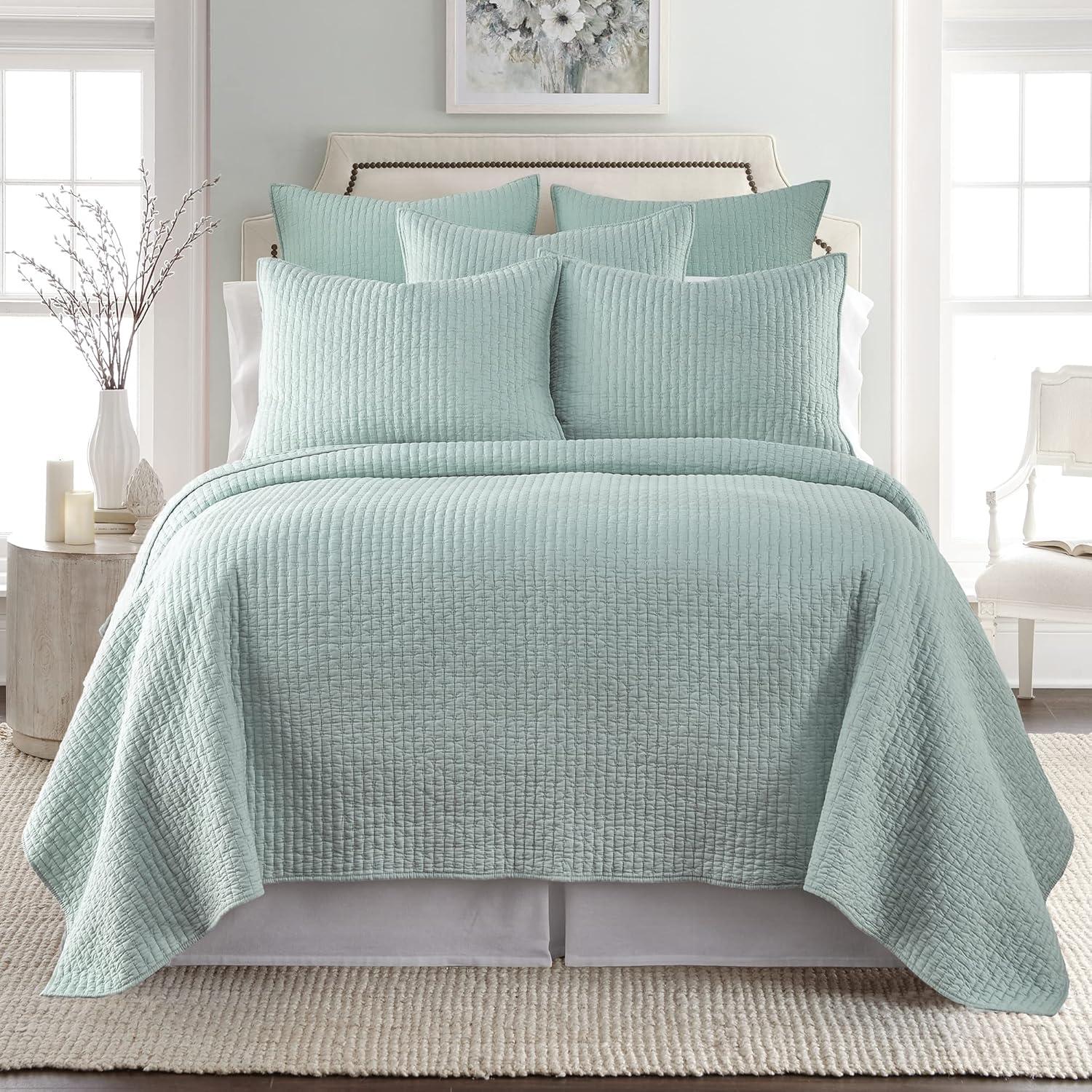 Cross Stitch Blue Haze Full/Queen Quilt Set