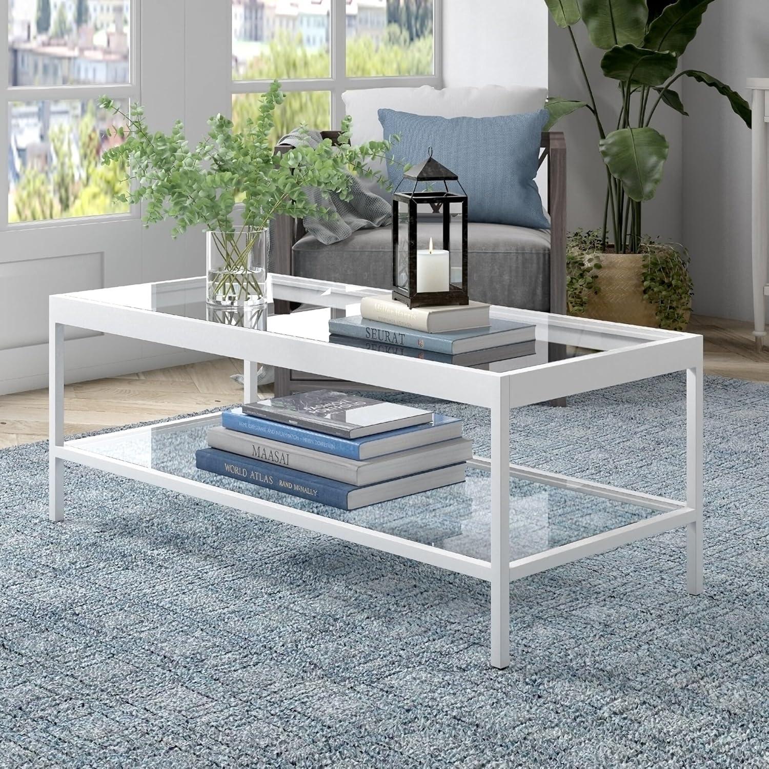 Alexis 45" White Tempered Glass Rectangular Coffee Table