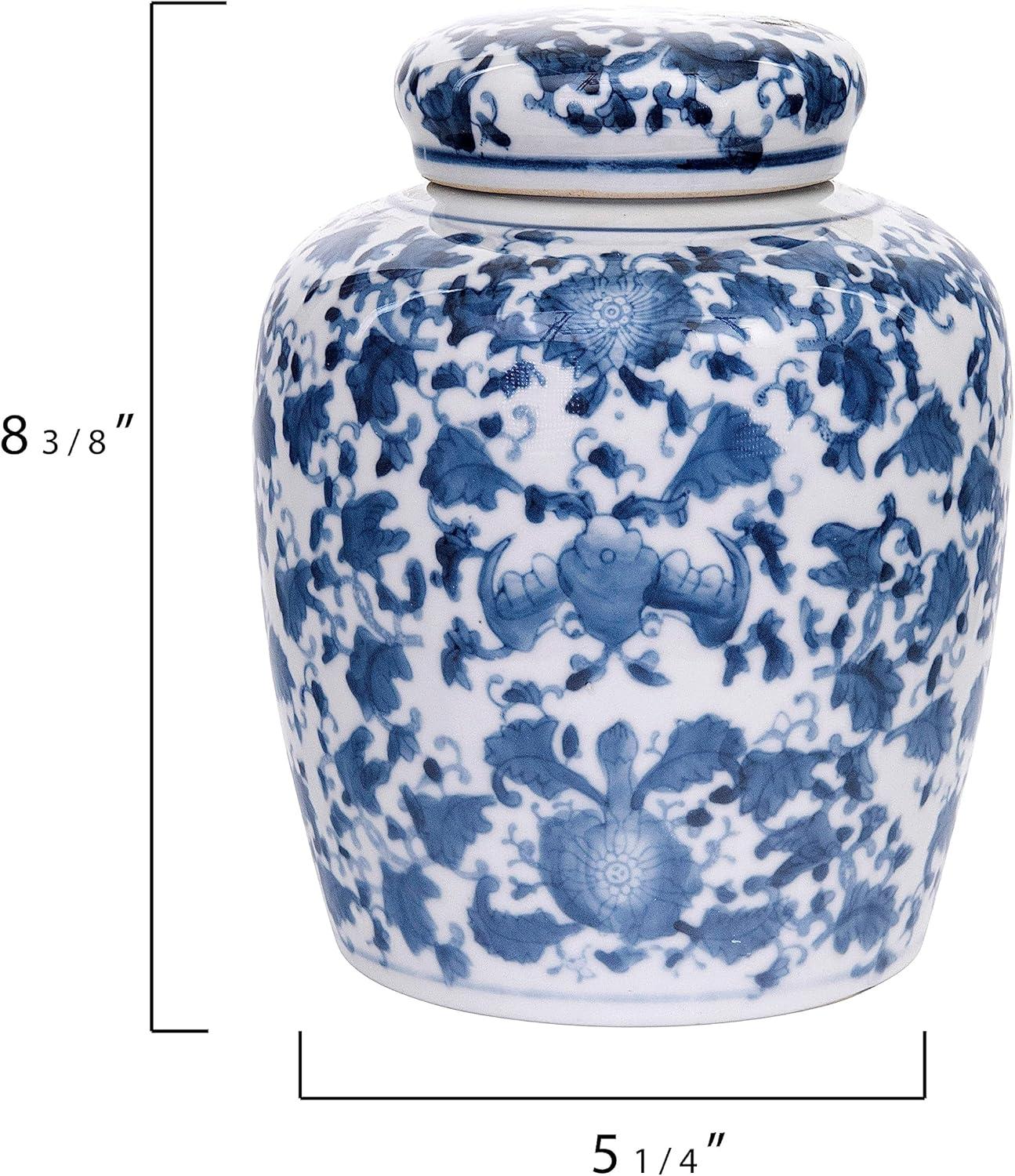 Decorative Ceramic Ginger Jar (8.25") - Blue/White - Storied Home