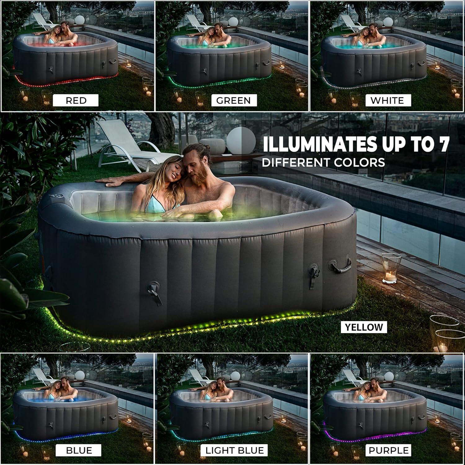 SereneLife 4-Person Gray PVC Square Inflatable Hot Tub with LED Lights