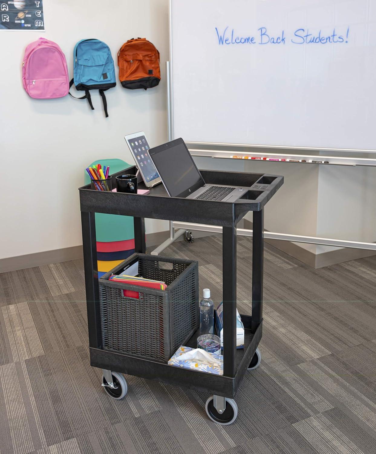 Black Heavy-Duty Two-Shelf Utility Cart with Casters