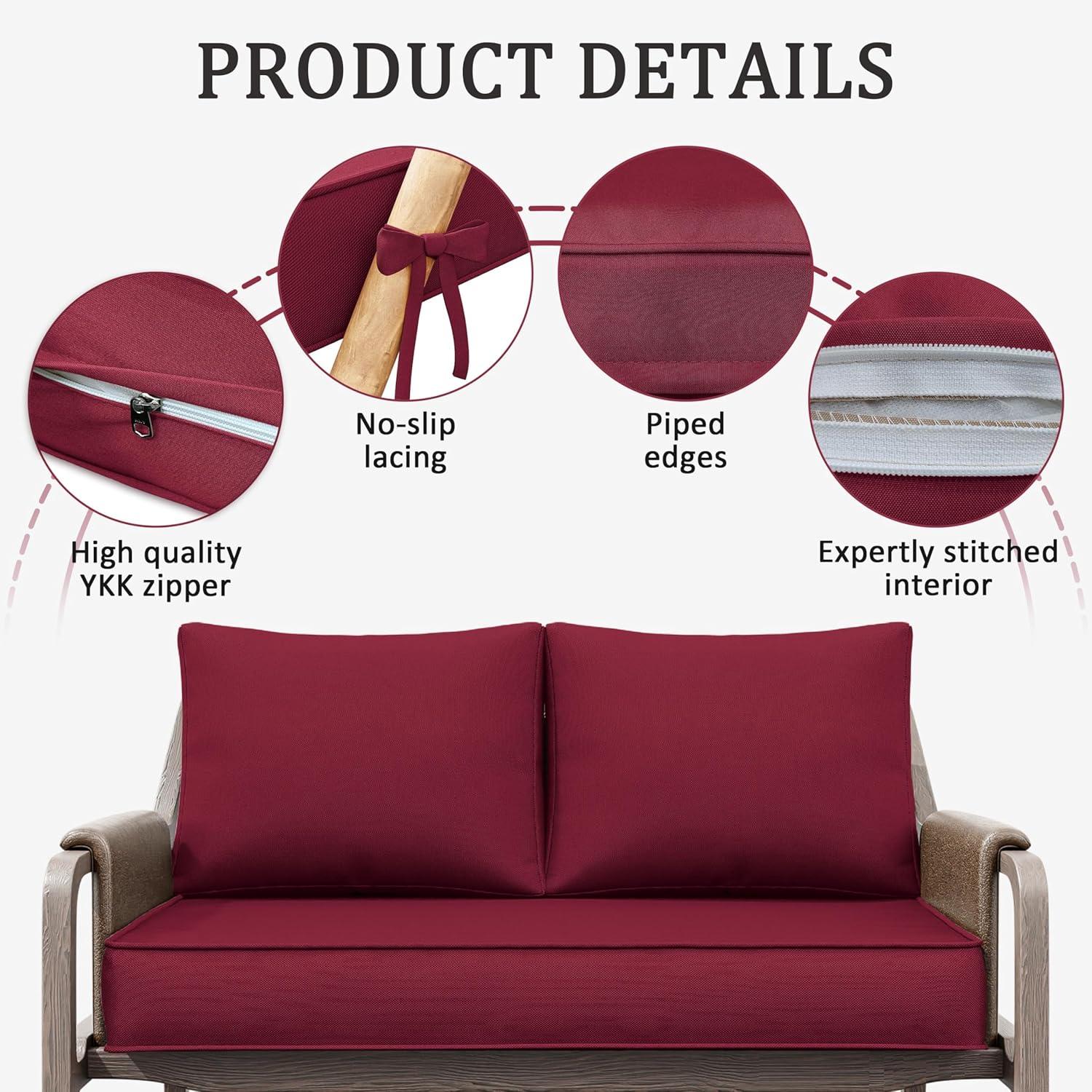 Outdoor Loveseat Cushion Set 46 X 26 Inch Water Repellent & Fadeness Patio Furniture Cushions,Removable Outdoor Couch Cushions with Hidden Zipper & Adjustment Staps for Couch, Bench, and Swing