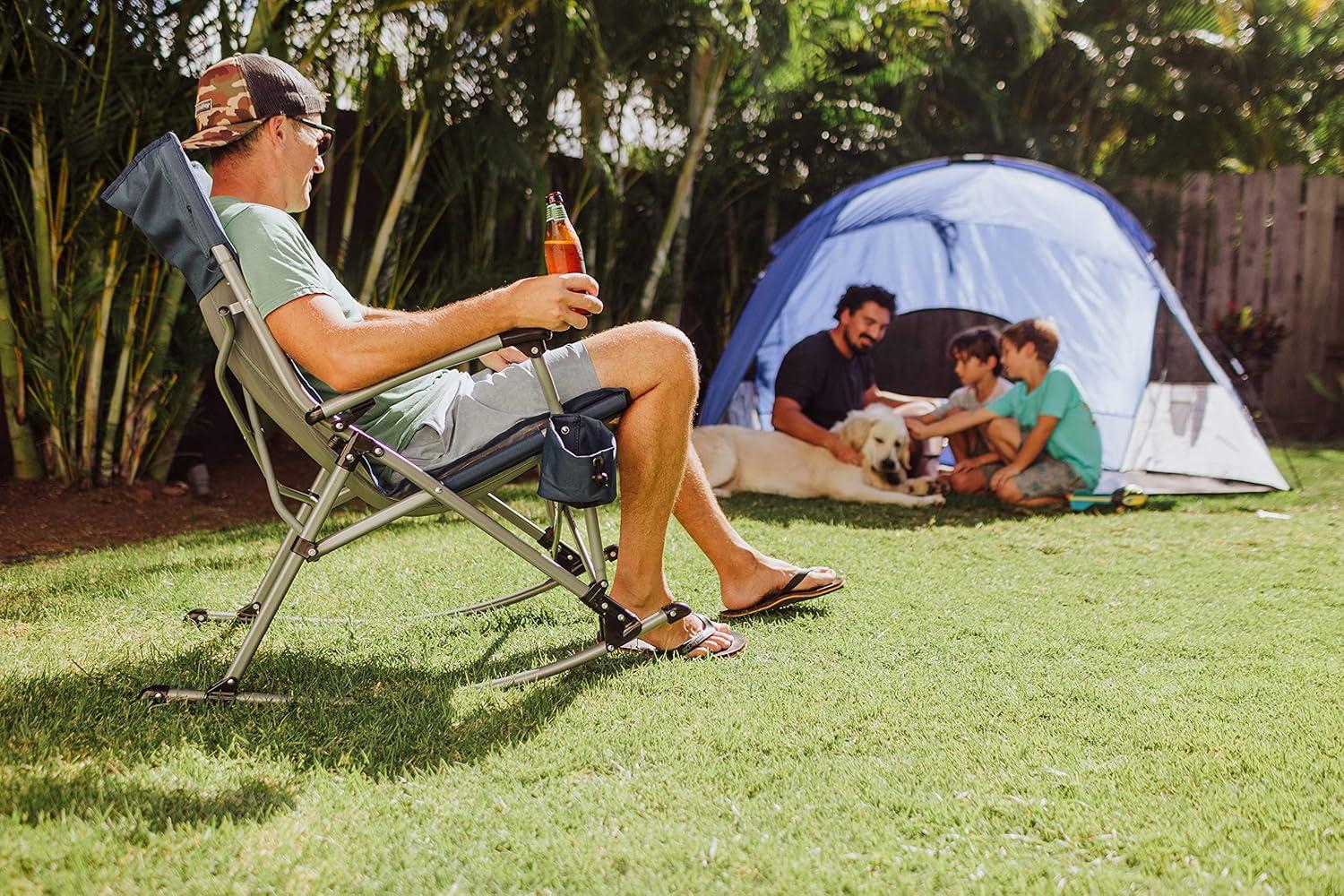 Picnic Time Outdoor Rocking Camp Chair - Navy Blue