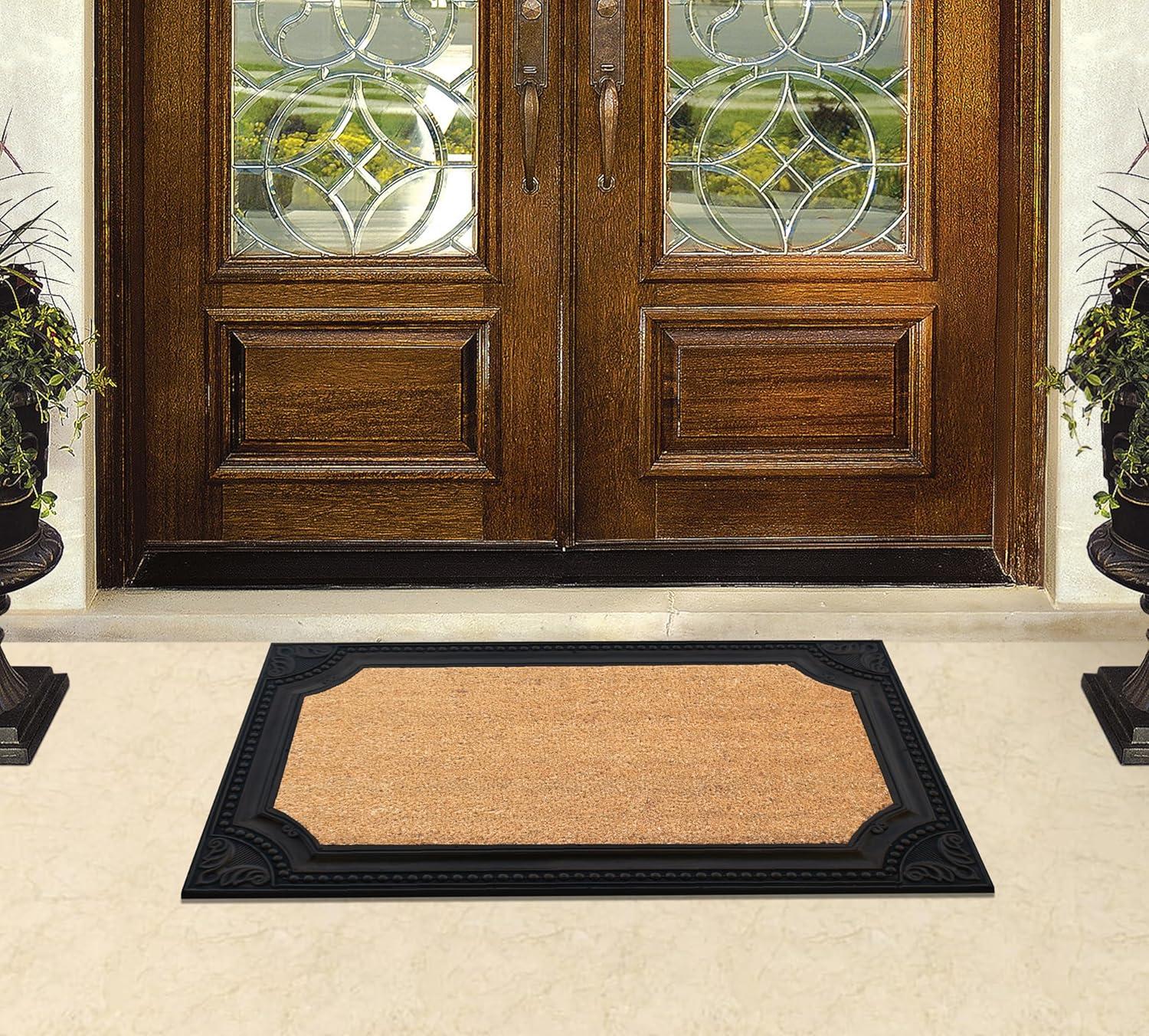 A1 Home Collections Natural Coir and Rubber Door Mat, 24x39, Thick Durable Doormats for Indoor Outdoor Entrance, Heavy Duty, Long Lasting, Front Porch Entry Rug, Black Finish (RC208-BLNW-24X39)